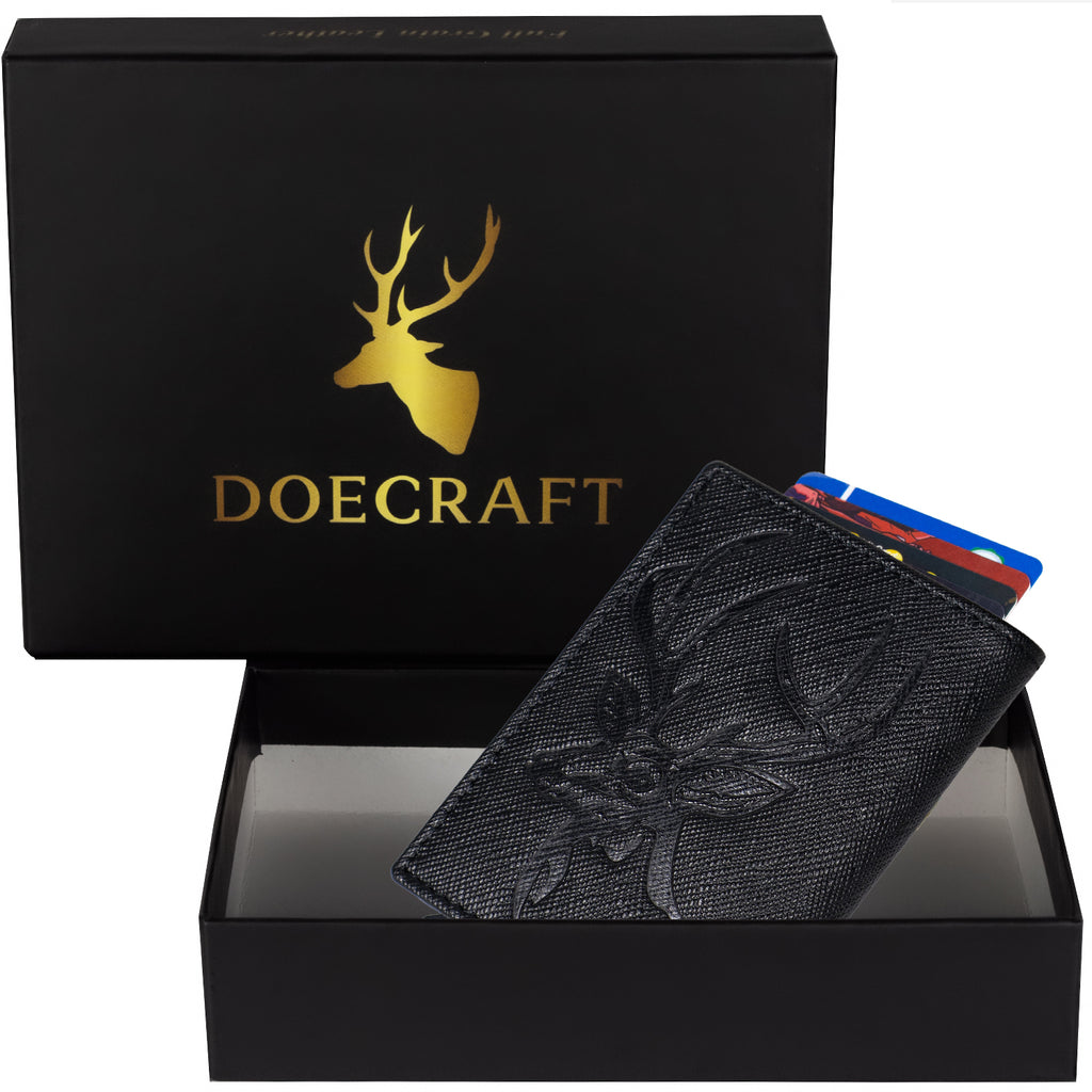 DOECRAFT Men Casual, Formal Black Genuine Leather Wallet (8 Card Slots)