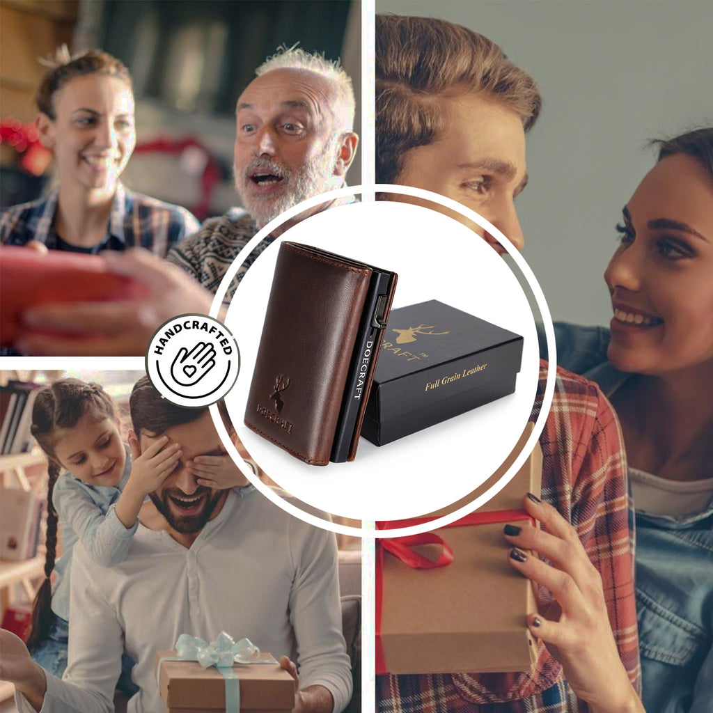 DOECRAFT Men Casual, Formal Brown, Black Genuine Leather, Aluminium Wallet (10 Card Slots)