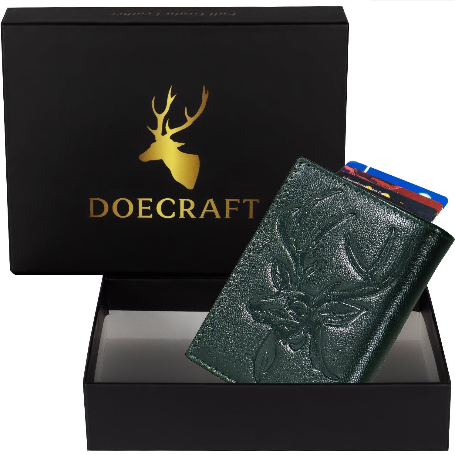DOECRAFT Men Casual, Formal Green, Silver Genuine Leather Wallet (8 Card Slots)
