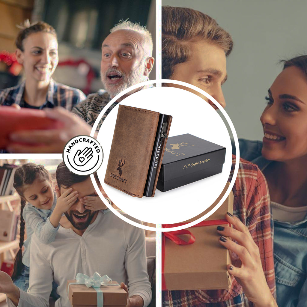 DOECRAFT Men Casual, Formal Brown, Black Genuine Leather, Aluminium Wallet (10 Card Slots)