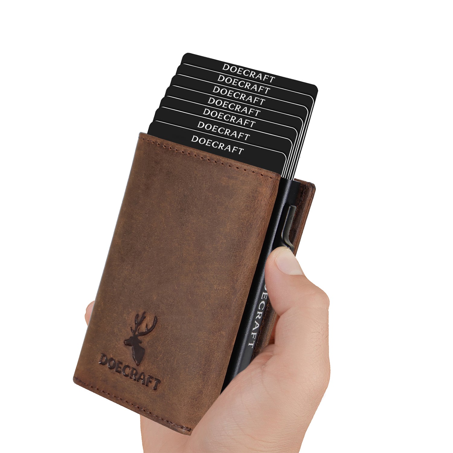 DOECRAFT Men Casual, Formal Brown, Black Genuine Leather, Aluminium Wallet (10 Card Slots)