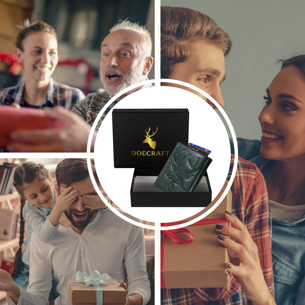 DOECRAFT Men Casual, Formal Green, Silver Genuine Leather Wallet (8 Card Slots)