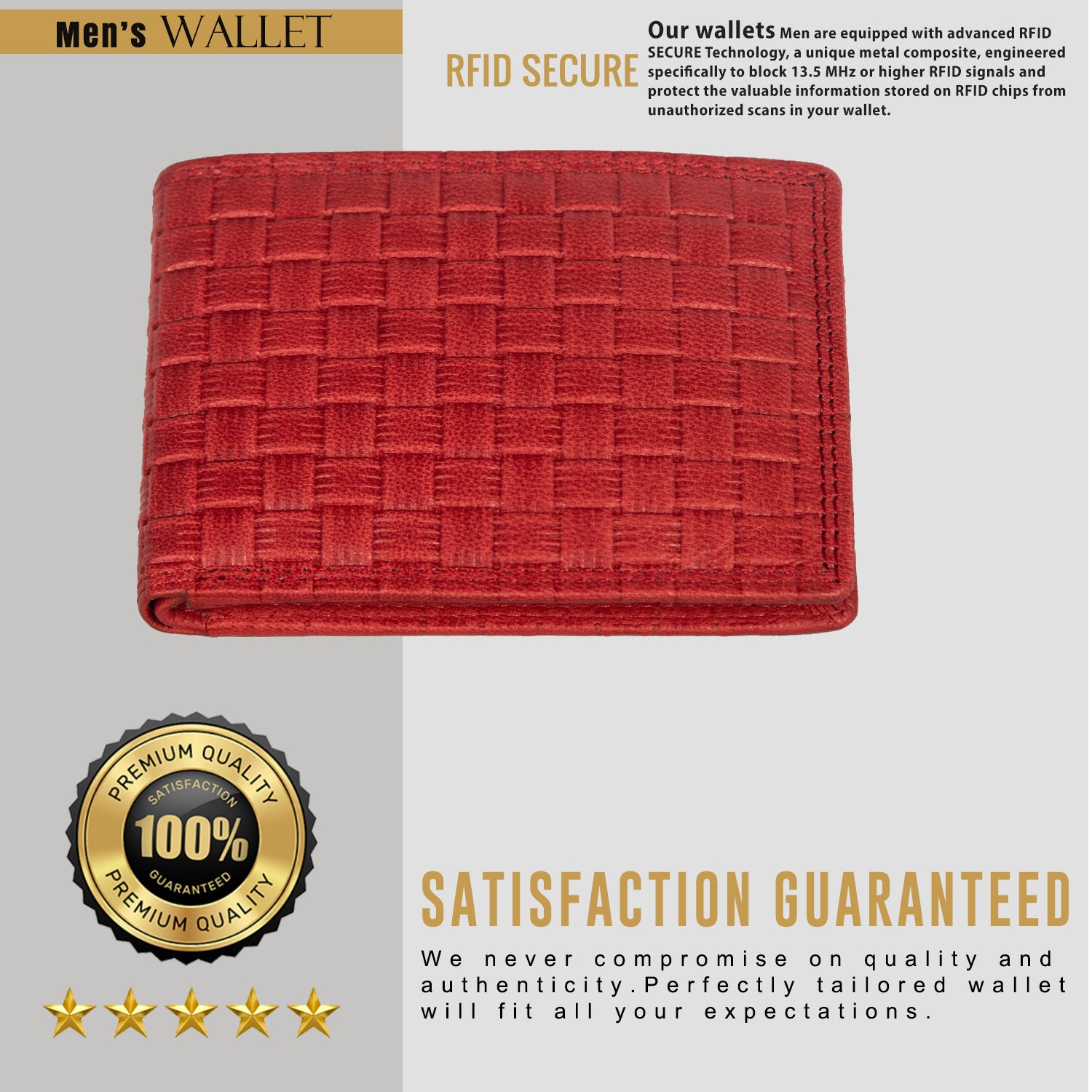 DOECRAFT Men Casual, Formal, Trendy Red Genuine Leather Wallet (8 Card Slots)