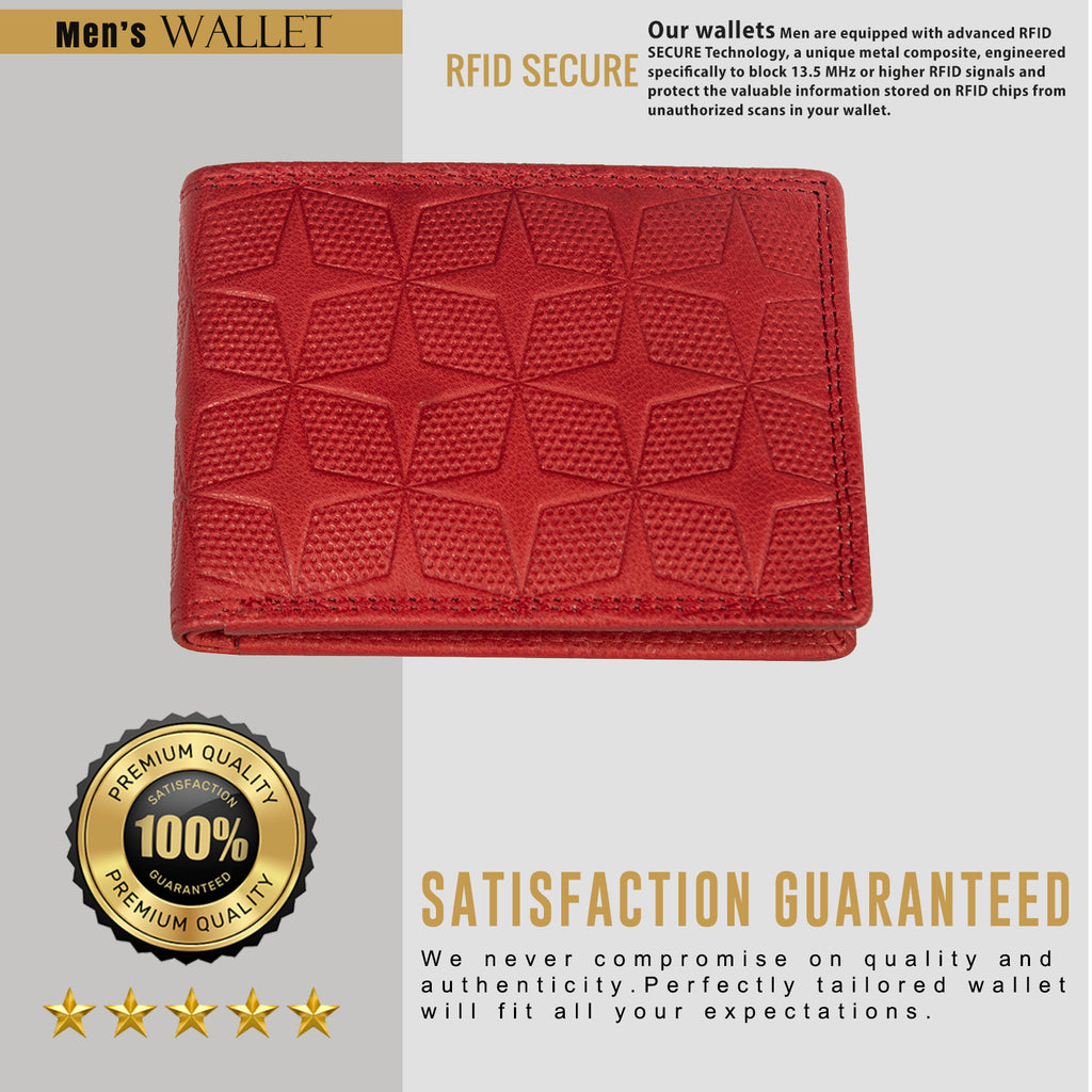 DOECRAFT Men Casual, Formal, Trendy Red Genuine Leather Wallet (8 Card Slots)