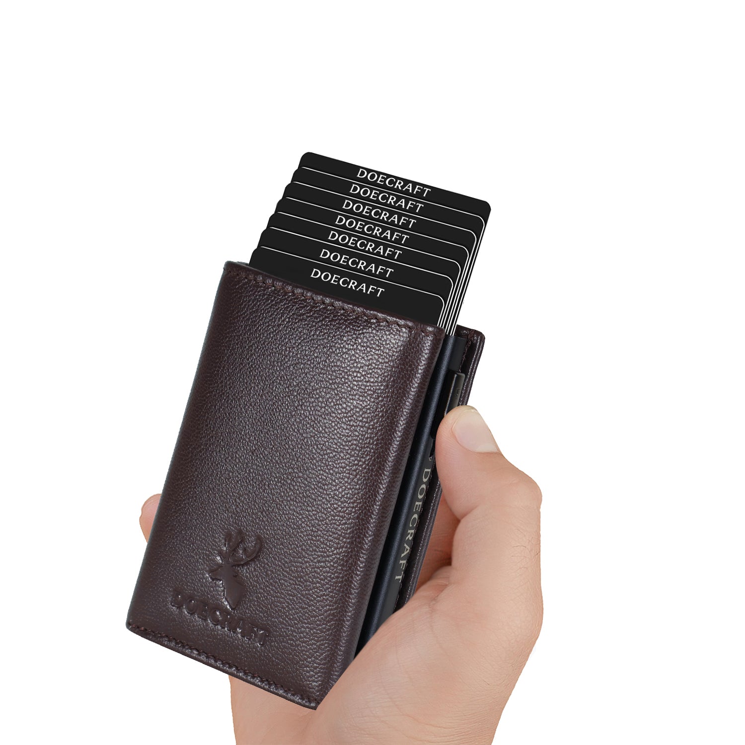 DOECRAFT Men Casual, Formal Brown, Black Genuine Leather, Aluminium Wallet (10 Card Slots)