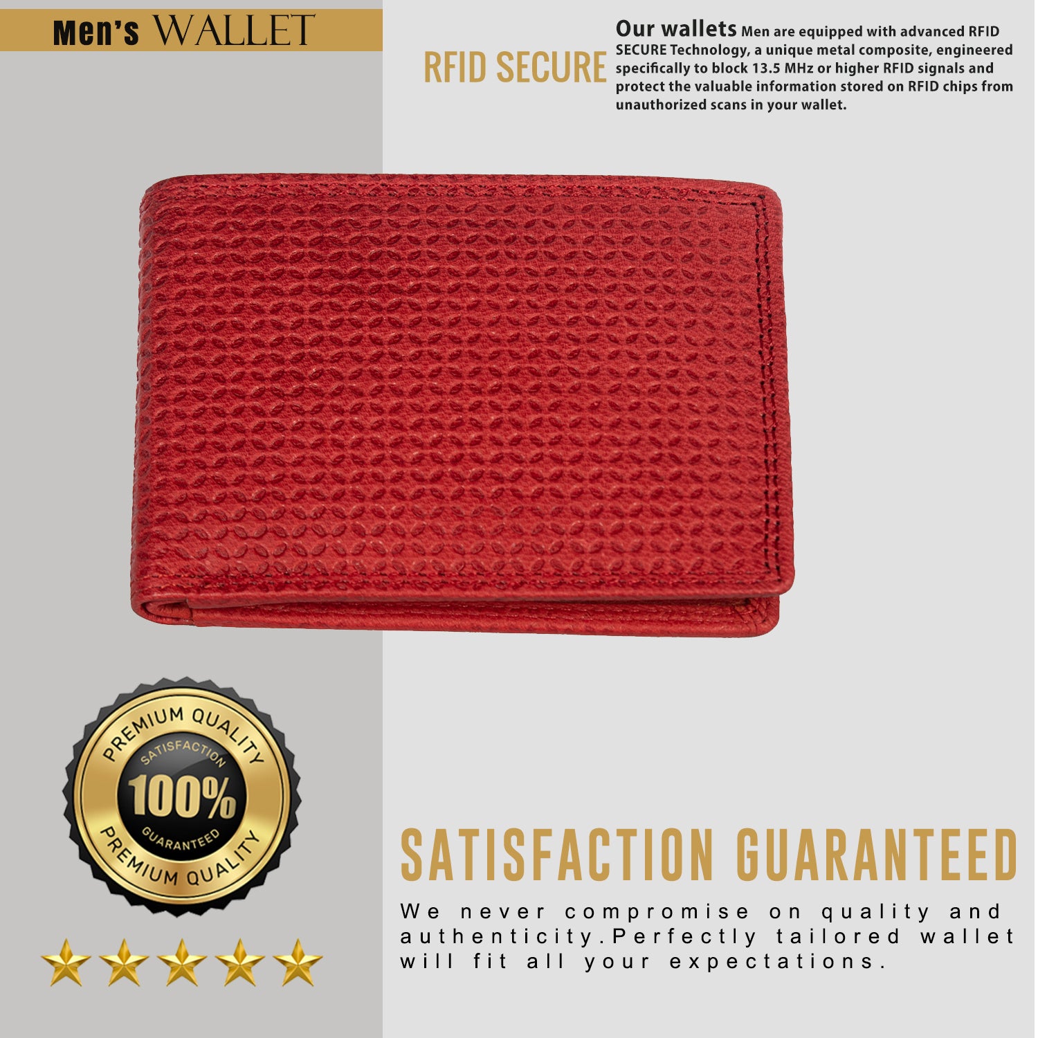 DOECRAFT Men Casual, Formal, Trendy Red Genuine Leather Wallet (8 Card Slots)