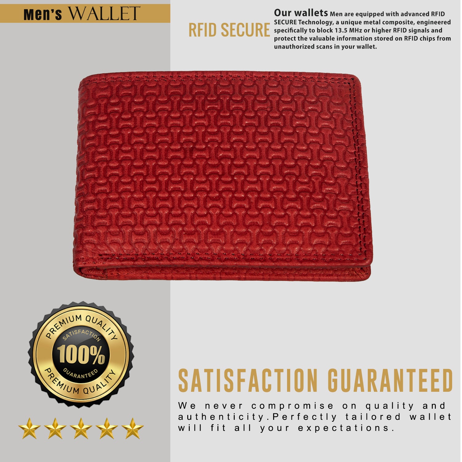 DOECRAFT Men Casual, Formal, Trendy Red Genuine Leather Wallet (8 Card Slots)