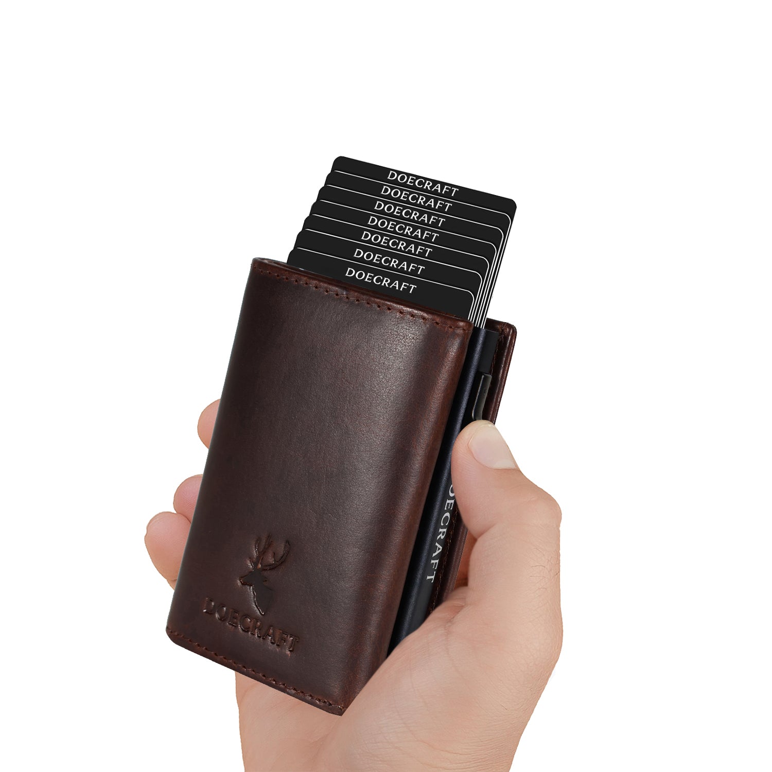 DOECRAFT Men Casual, Formal Brown, Black Genuine Leather, Aluminium Wallet (10 Card Slots)