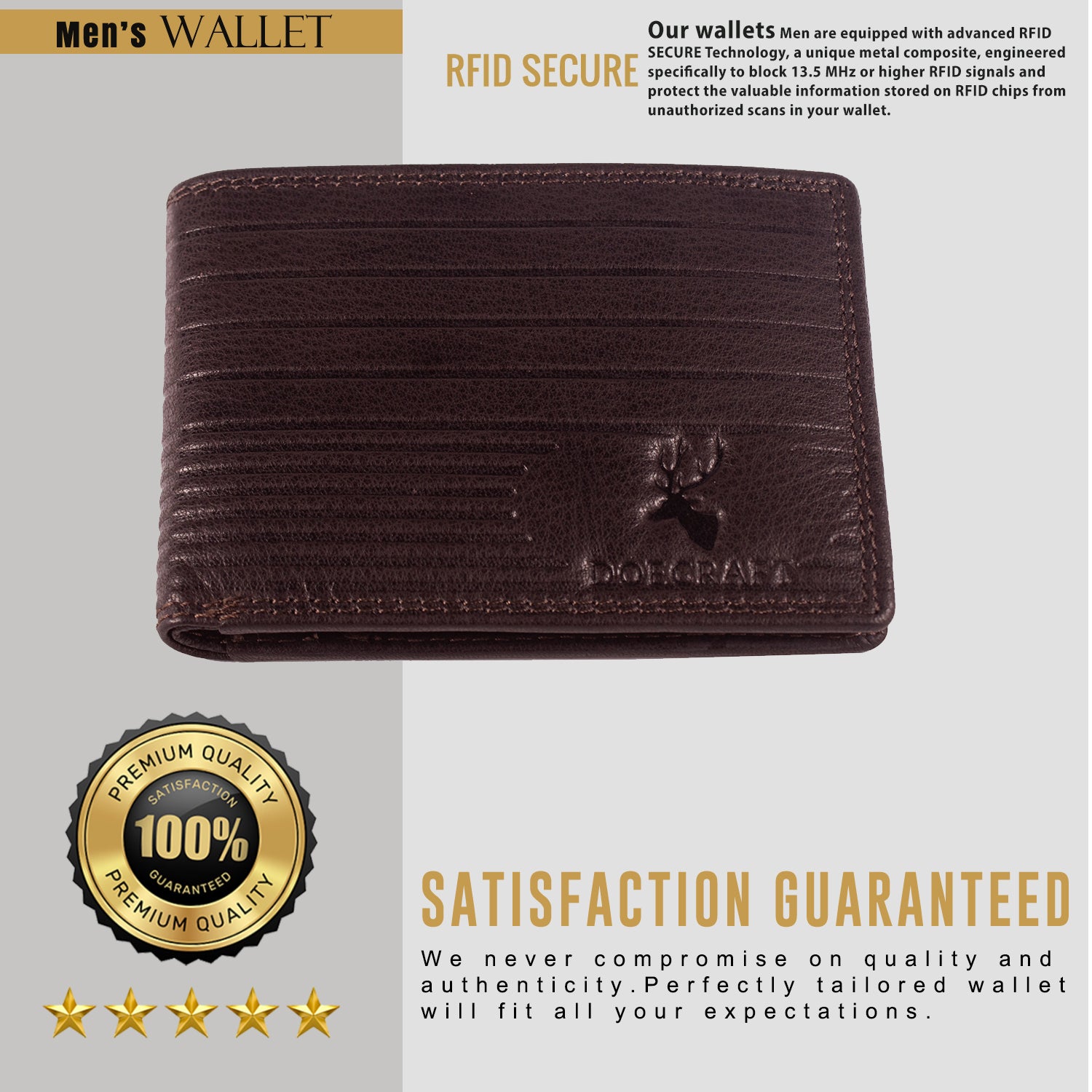 DOECRAFT Men Casual, Formal Brown Genuine Leather Wallet (8 Card Slots)
