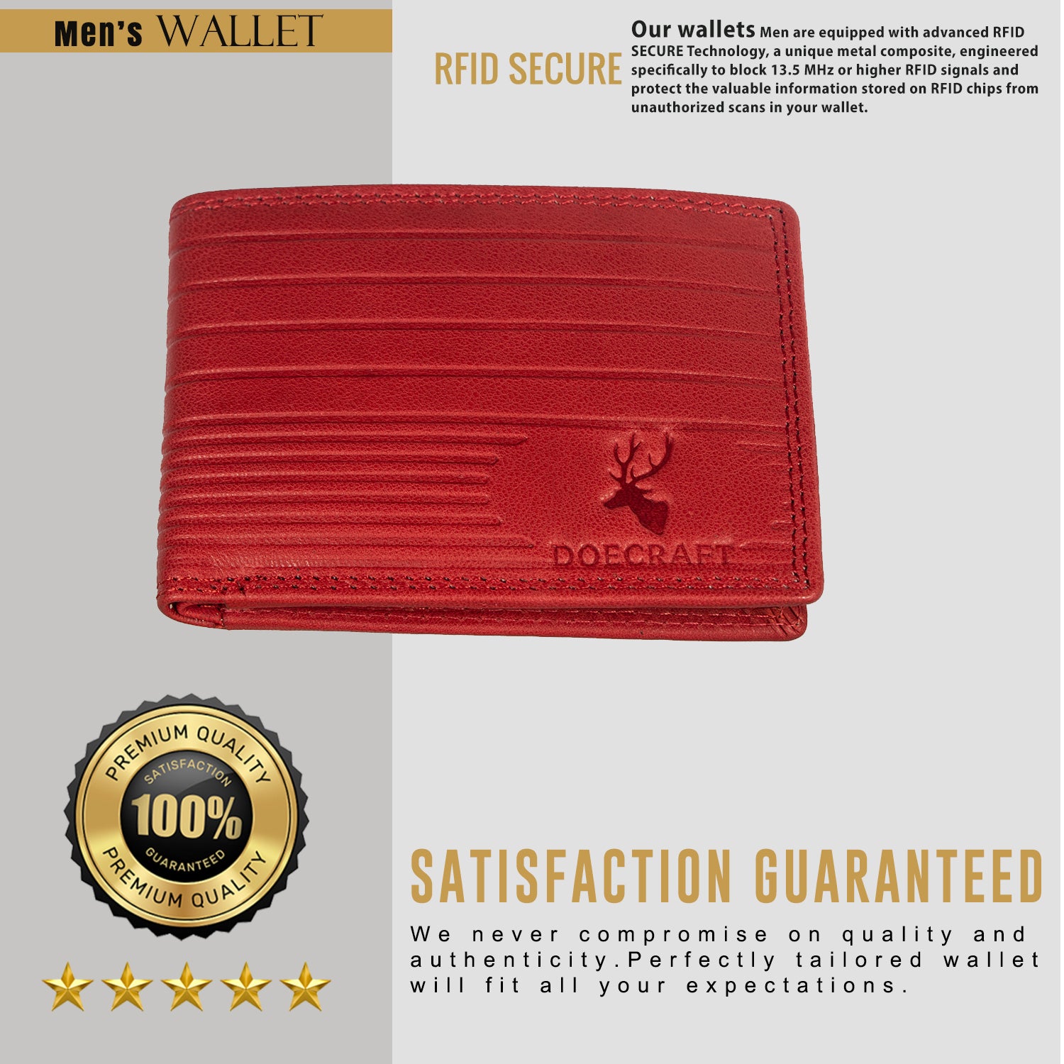 DOECRAFT Men Casual, Formal Red Genuine Leather Wallet (8 Card Slots)
