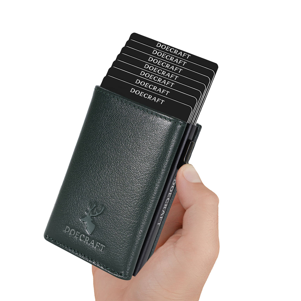 DOECRAFT Men Casual, Formal Green, Black Genuine Leather, Aluminium Wallet (10 Card Slots)