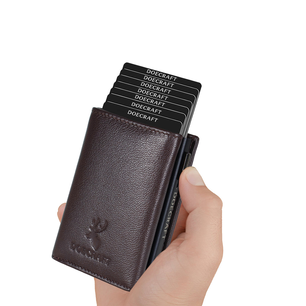 DOECRAFT Men Casual, Formal Brown, Black Genuine Leather, Aluminium Wallet (10 Card Slots)