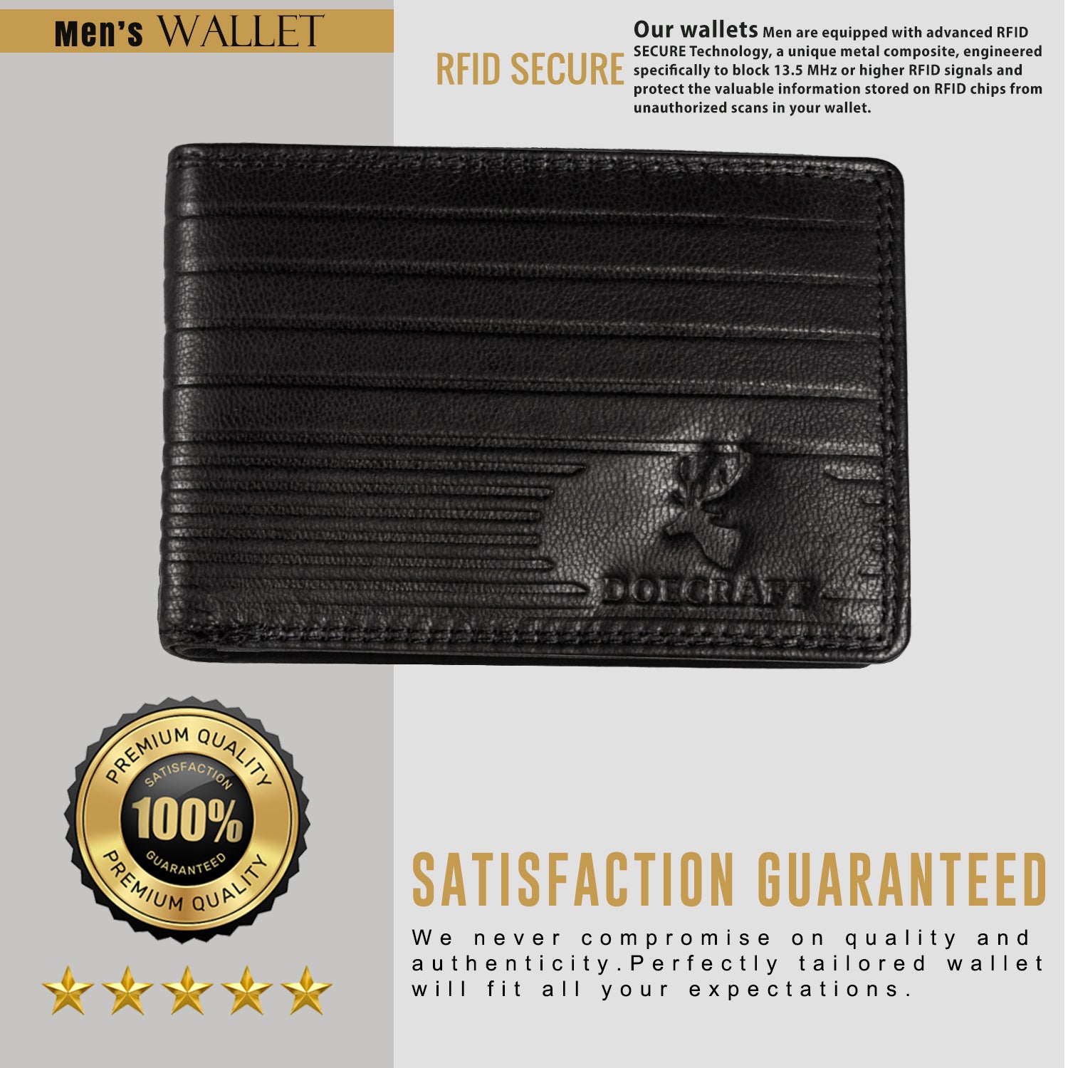 DOECRAFT Men Casual, Formal Black Genuine Leather Wallet (8 Card Slots)