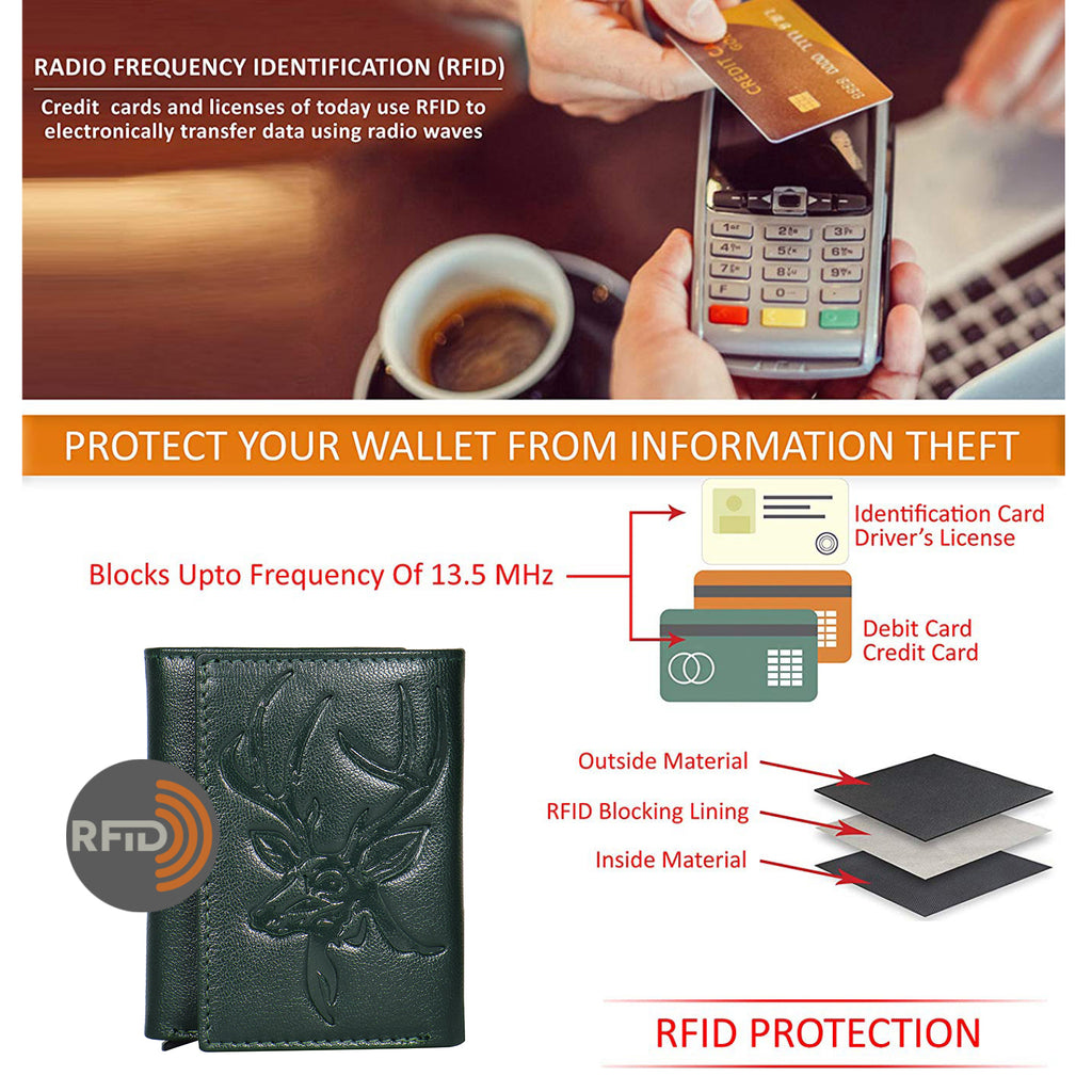 DOECRAFT Men Casual, Formal Green, Silver Genuine Leather Wallet (8 Card Slots)