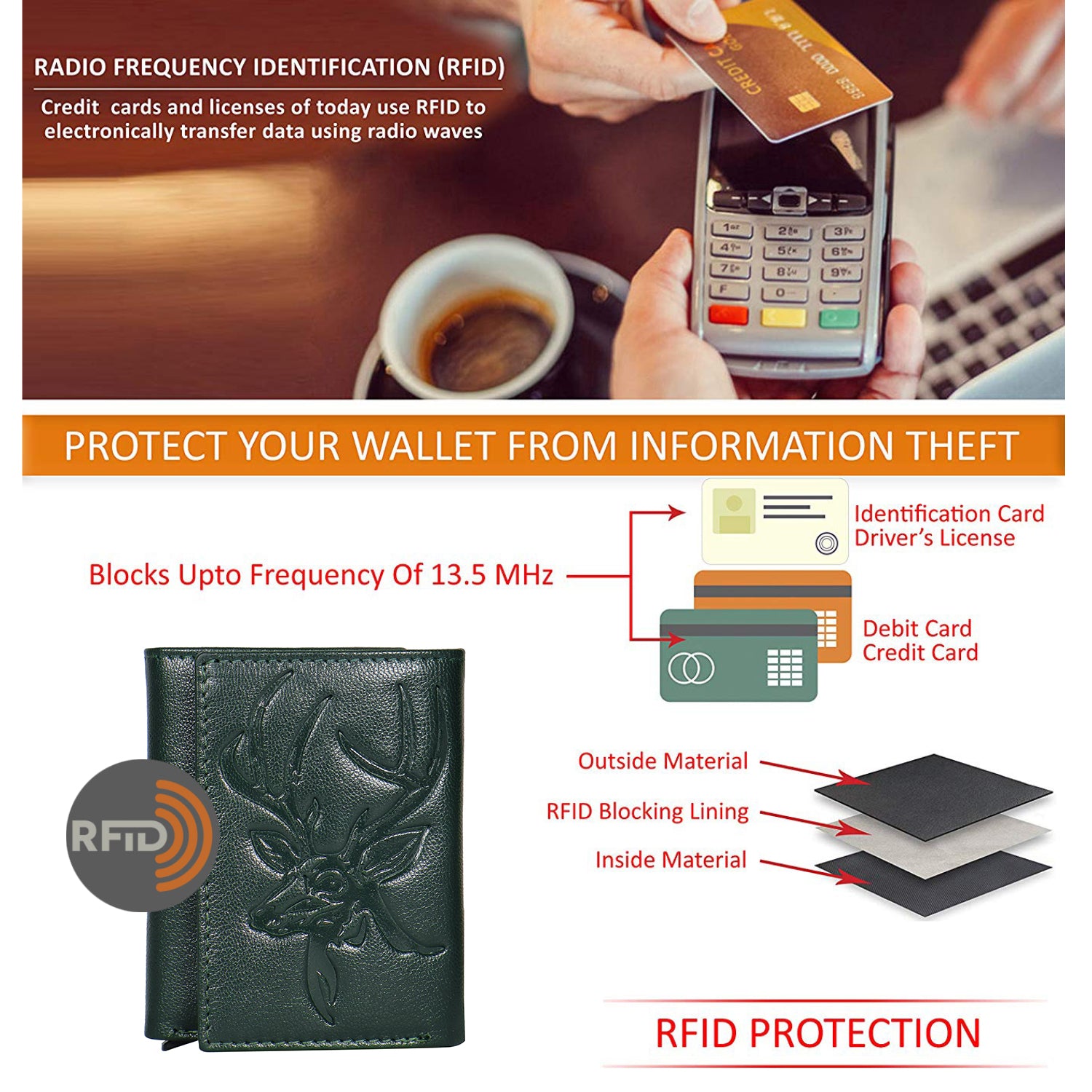 DOECRAFT Men Casual, Formal Green, Silver Genuine Leather Wallet (8 Card Slots)