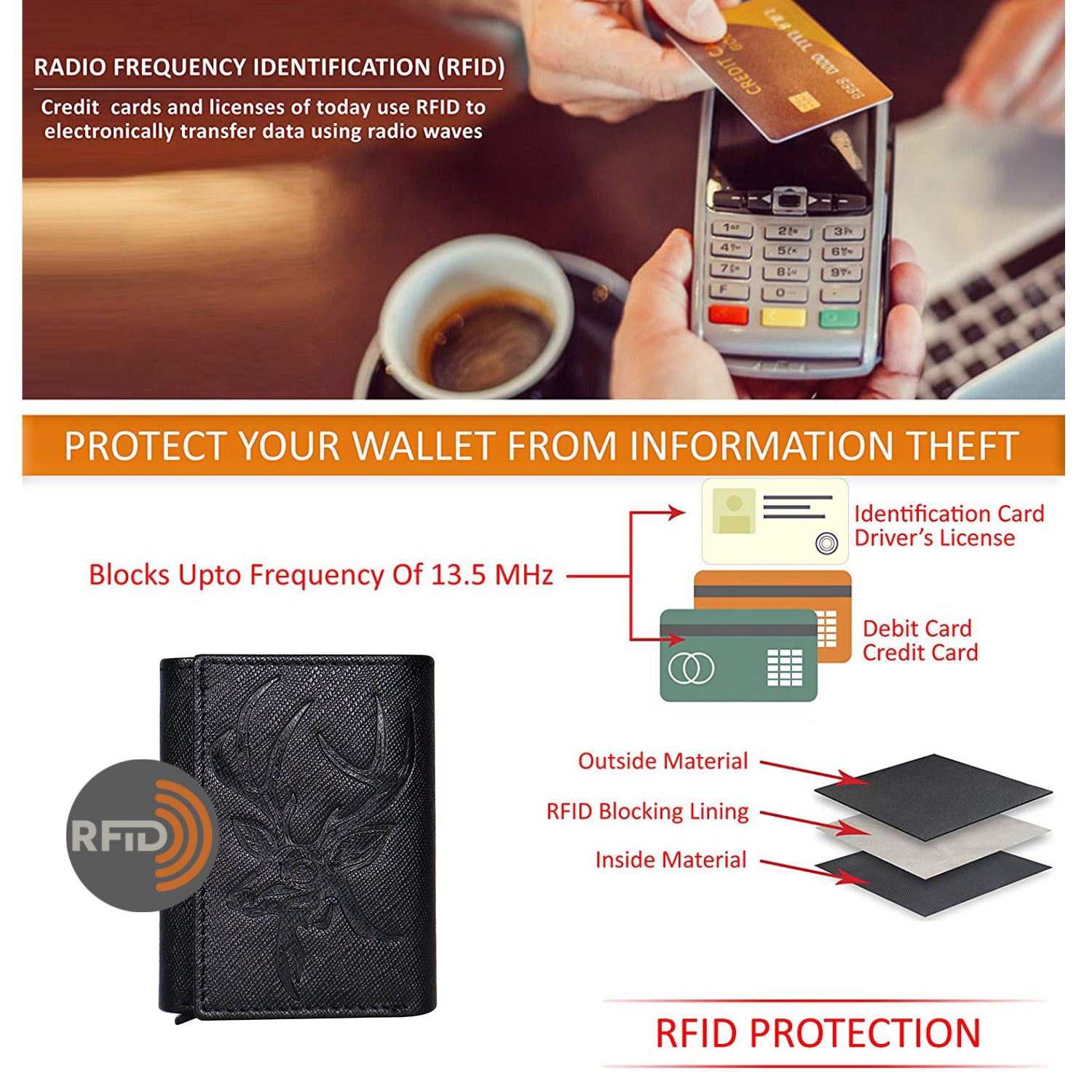 DOECRAFT Men Casual, Formal Black Saffiano Genuine Leather Wallet (8 Card Slots)