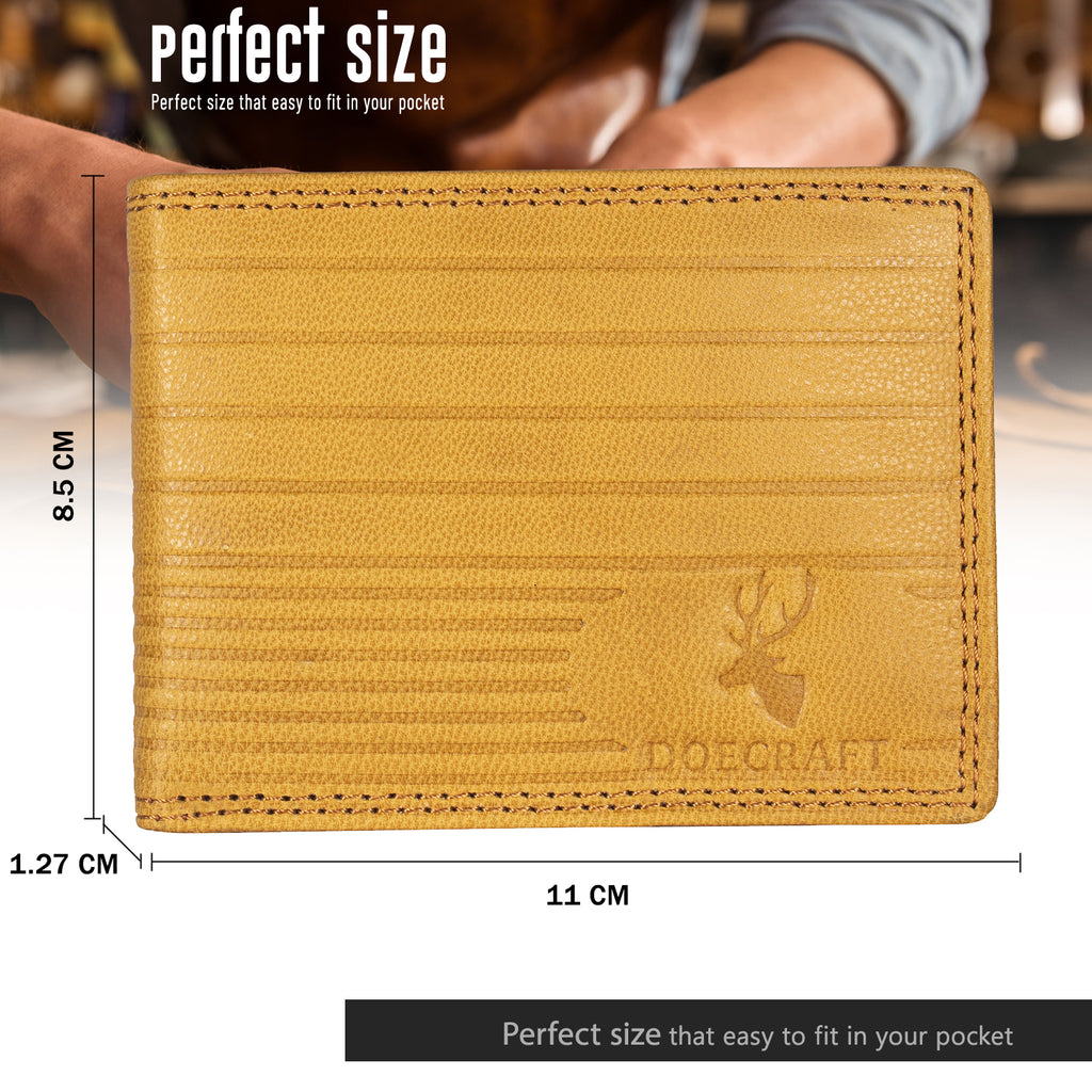DOECRAFT Men Casual, Formal Yellow Genuine Leather Wallet (8 Card Slots)