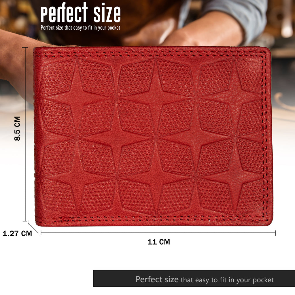 DOECRAFT Men Casual, Formal, Trendy Red Genuine Leather Wallet (8 Card Slots)