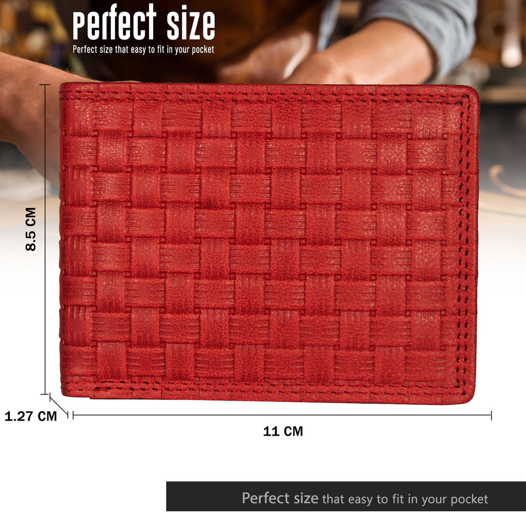 DOECRAFT Men Casual, Formal, Trendy Red Genuine Leather Wallet (8 Card Slots)