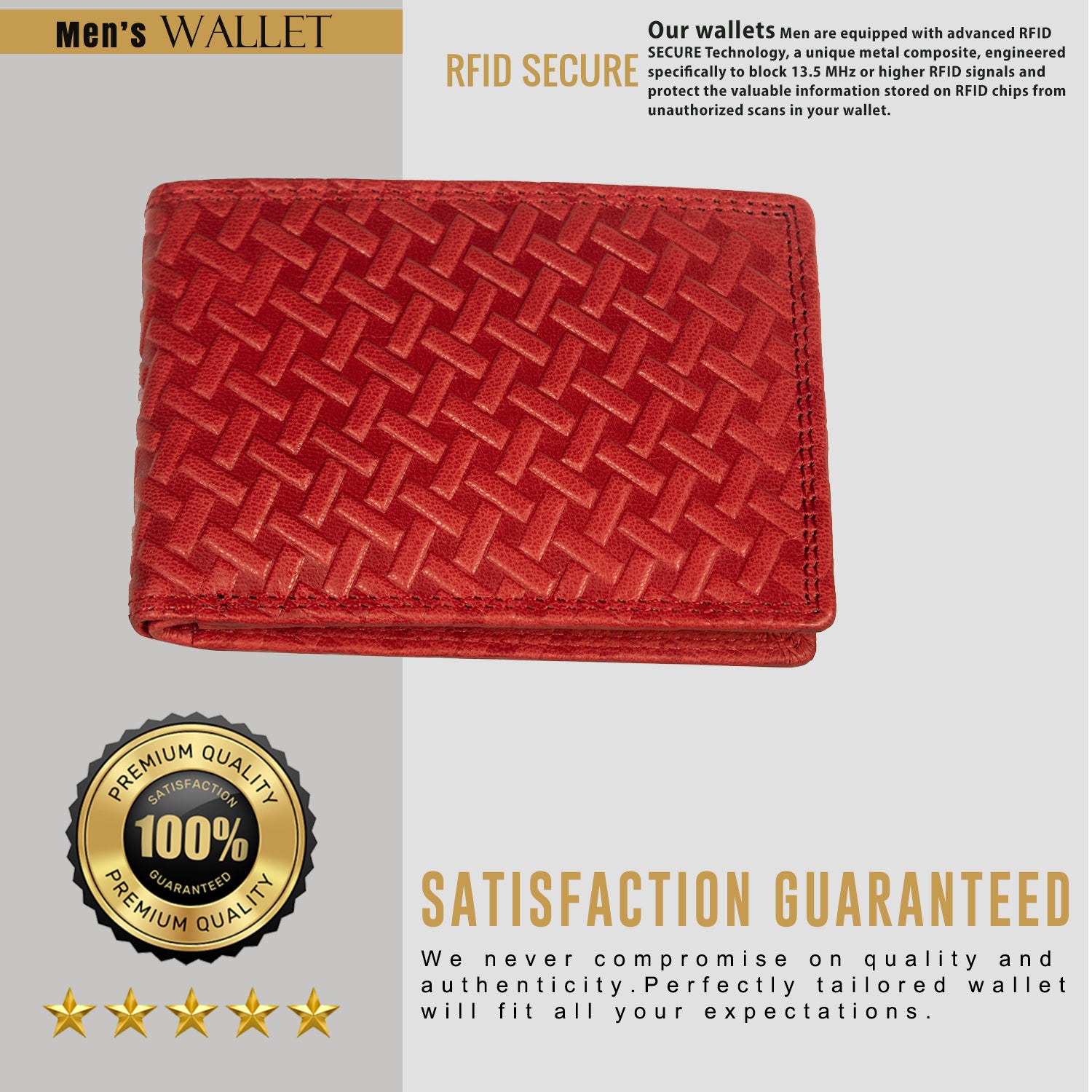 DOECRAFT Men Casual, Formal, Trendy Red Genuine Leather Wallet (8 Card Slots)