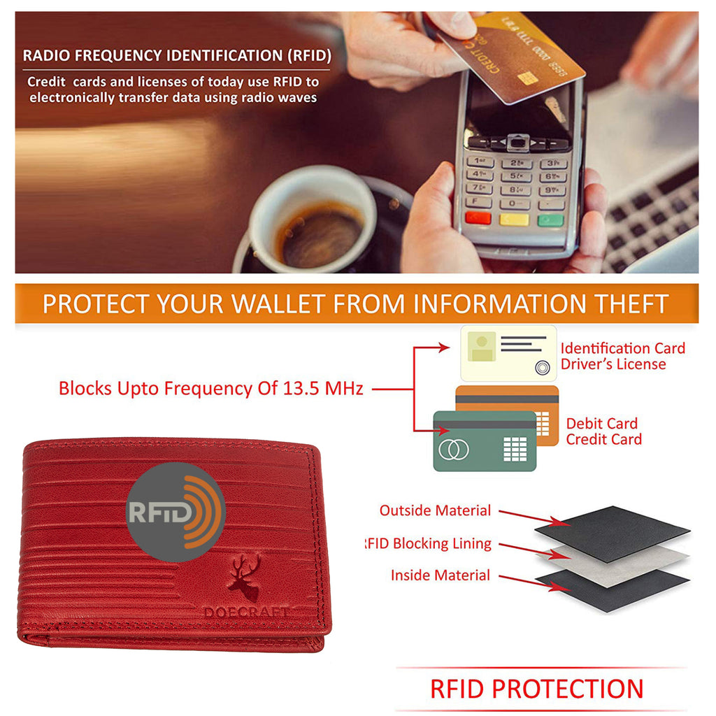 DOECRAFT Men Casual, Formal Red Genuine Leather Wallet (8 Card Slots)