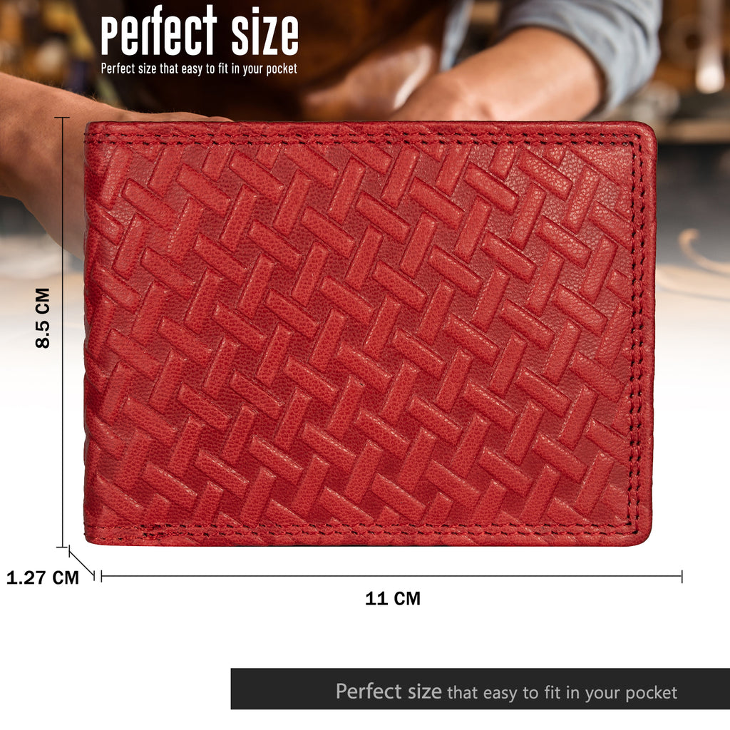 DOECRAFT Men Casual, Formal, Trendy Red Genuine Leather Wallet (8 Card Slots)