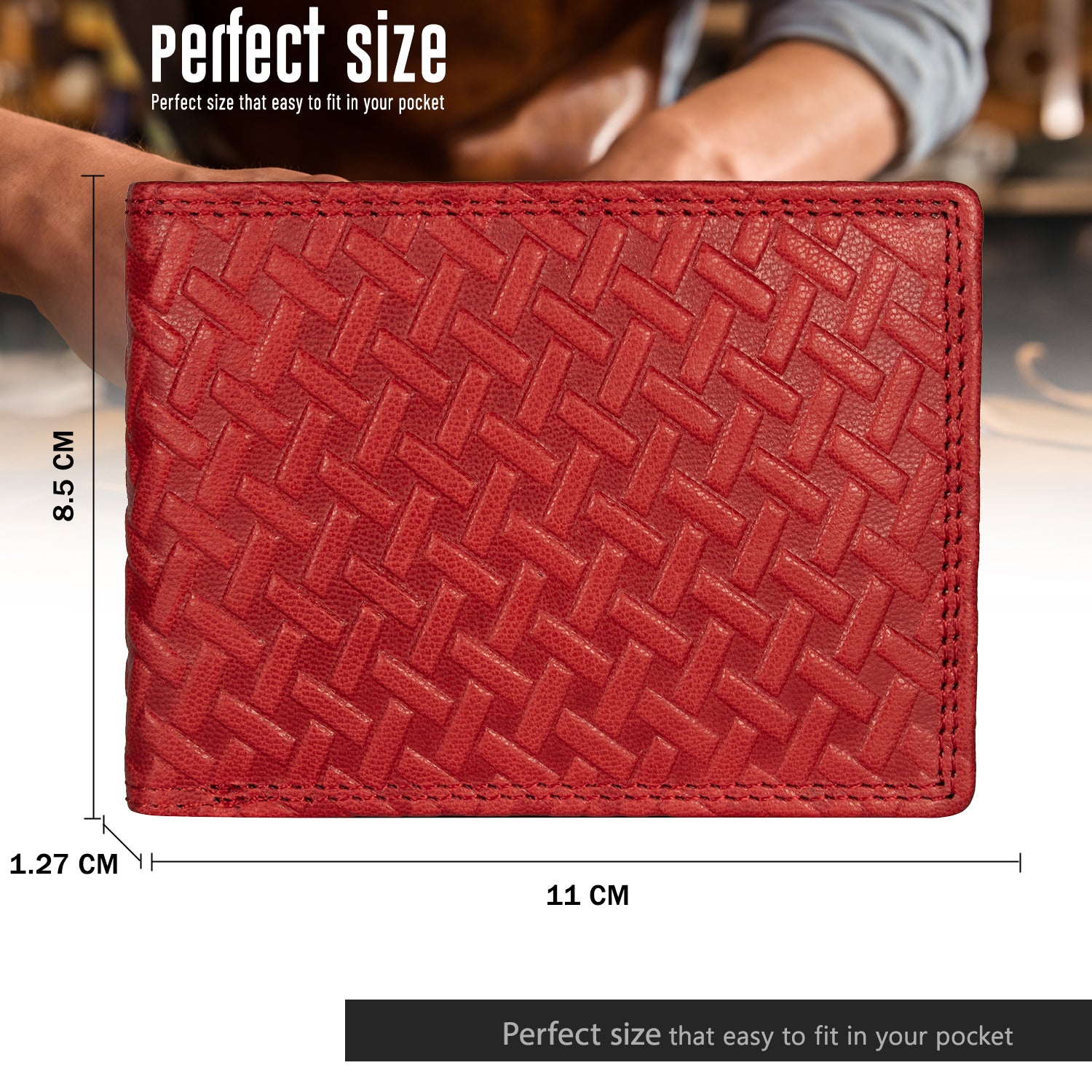 DOECRAFT Men Casual, Formal, Trendy Red Genuine Leather Wallet (8 Card Slots)