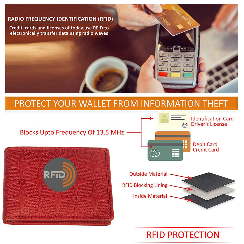 DOECRAFT Men Casual, Formal, Trendy Red Genuine Leather Wallet (8 Card Slots)