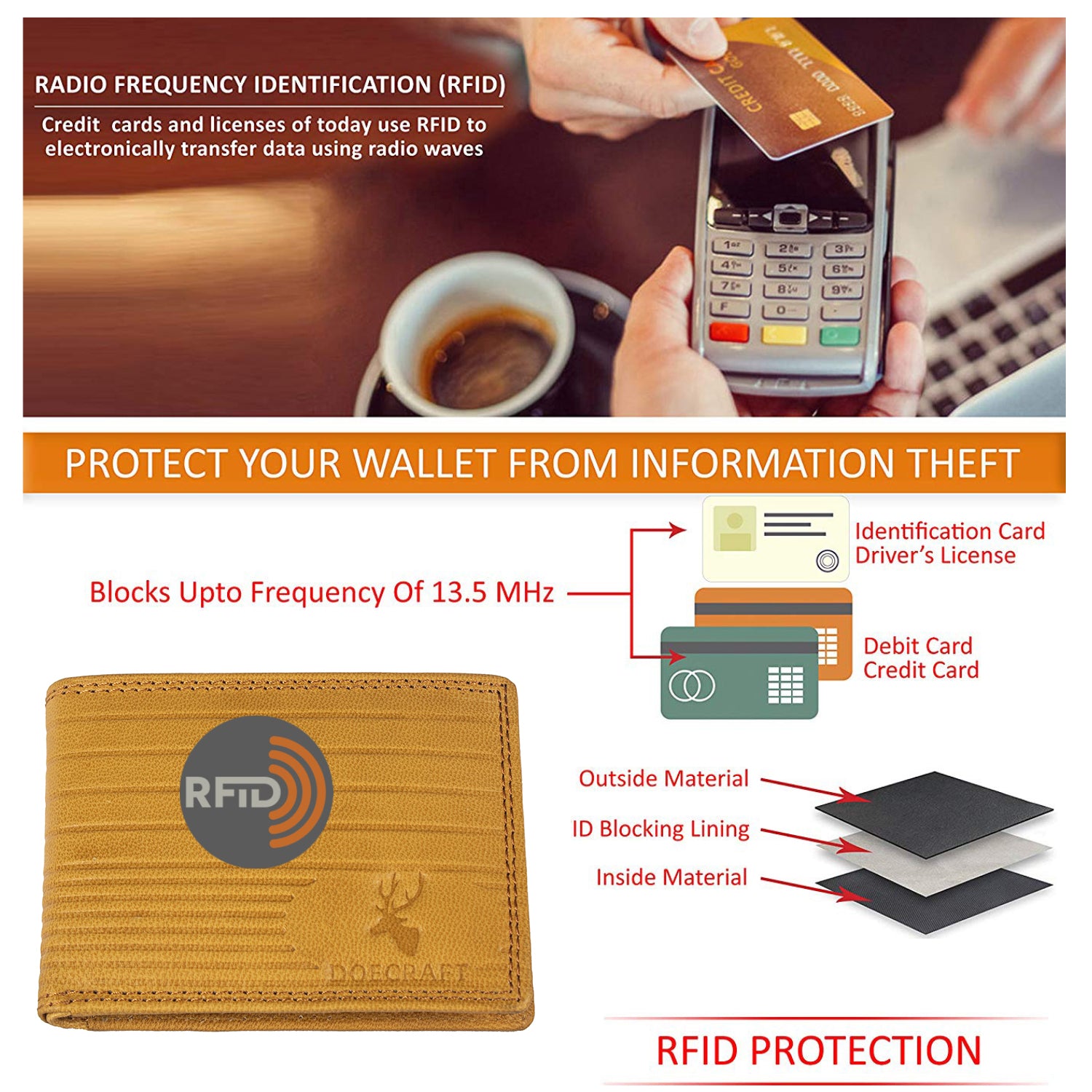 DOECRAFT Men Casual, Formal Yellow Genuine Leather Wallet (8 Card Slots)