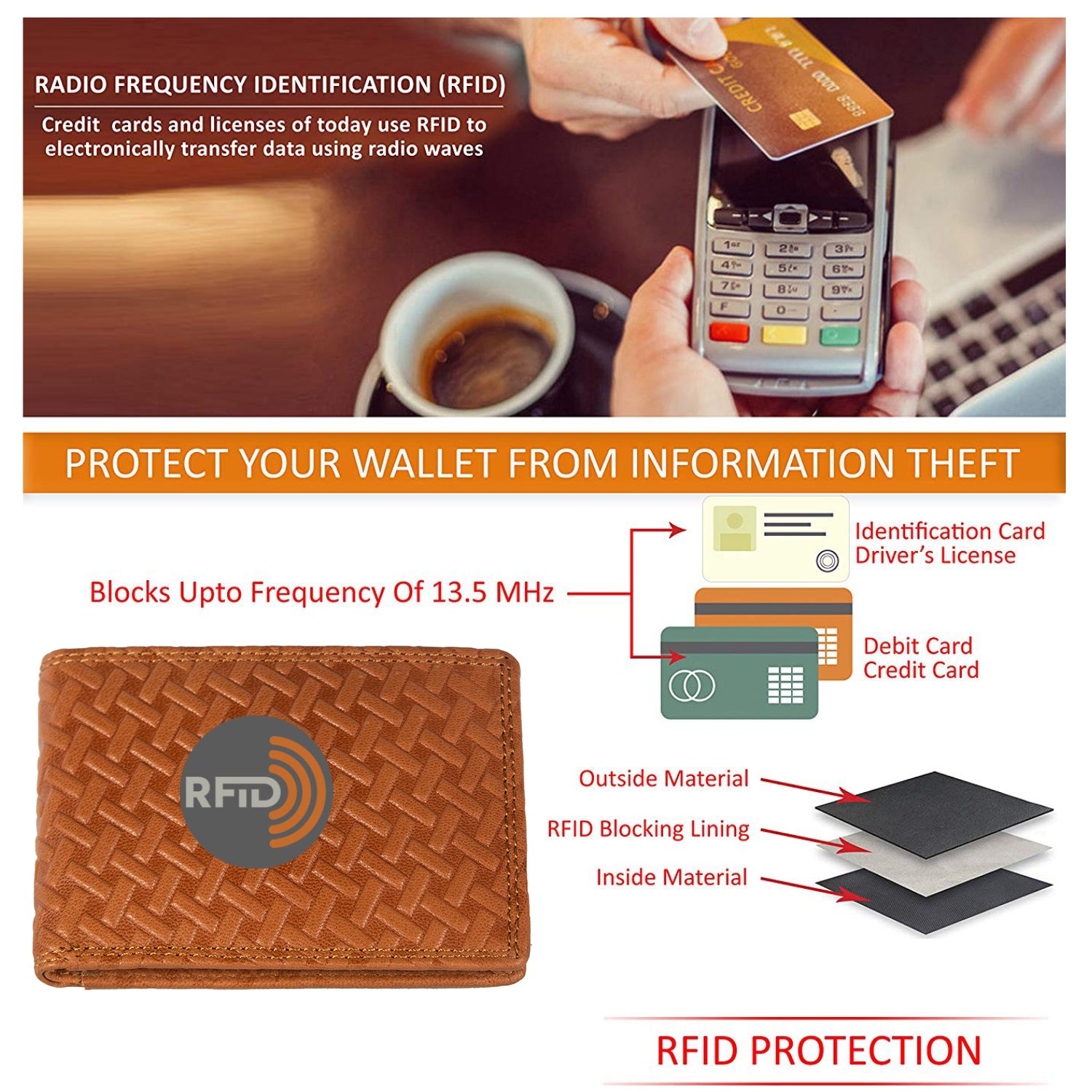 DOECRAFT Men Casual, Formal Orange Genuine Leather Wallet (8 Card Slots)