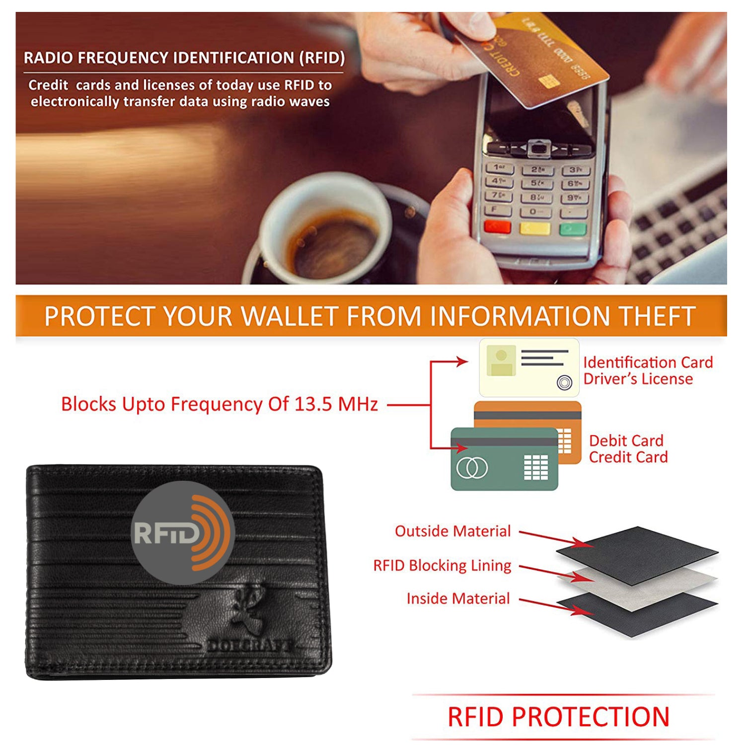 DOECRAFT Men Casual, Formal Black Genuine Leather Wallet (8 Card Slots)