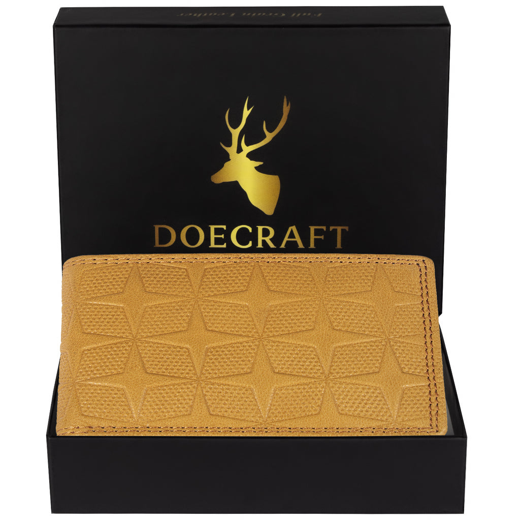 DOECRAFT Men Casual, Formal Yellow Genuine Leather Wallet (8 Card Slots)