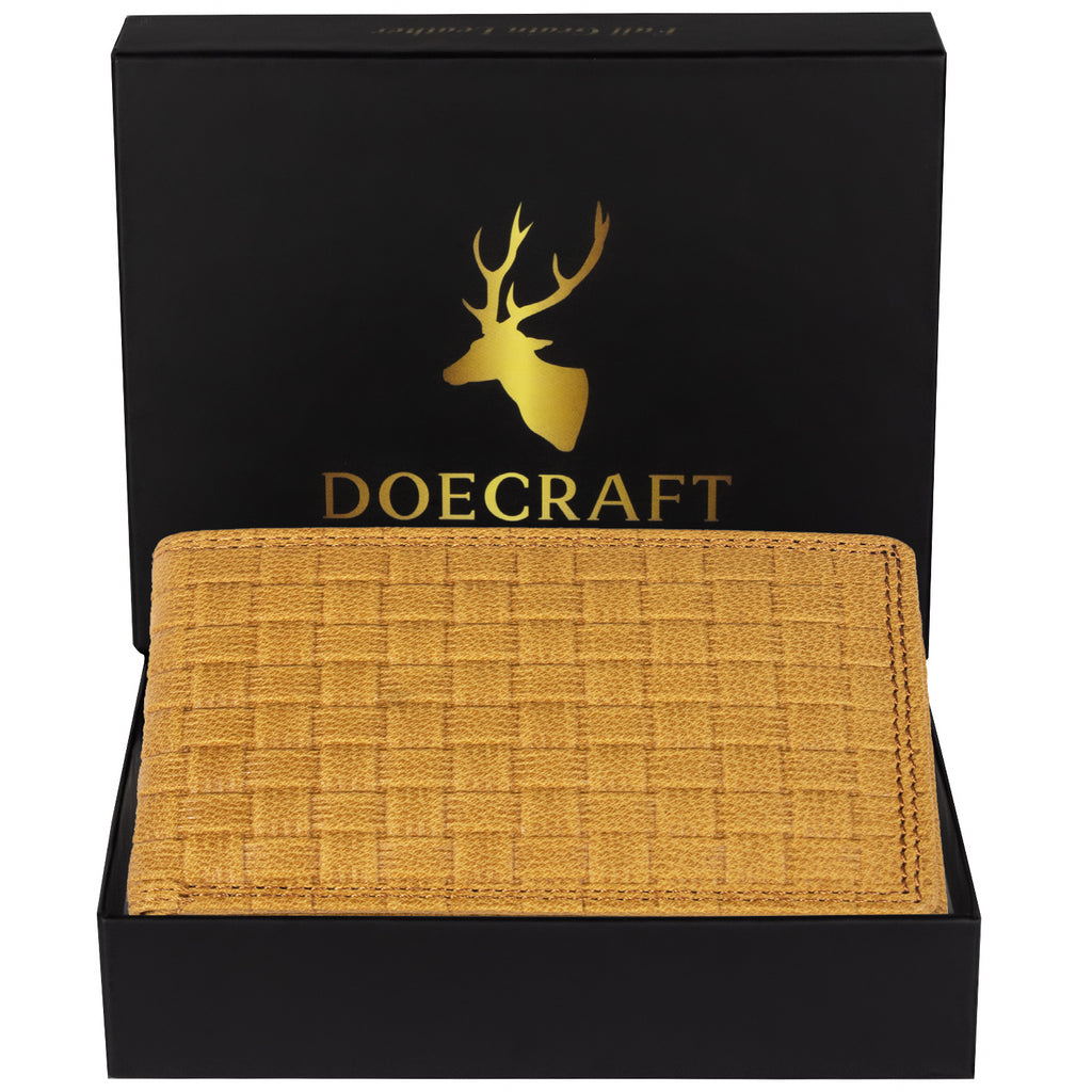 DOECRAFT Men Casual, Formal Yellow Genuine Leather Wallet (8 Card Slots)