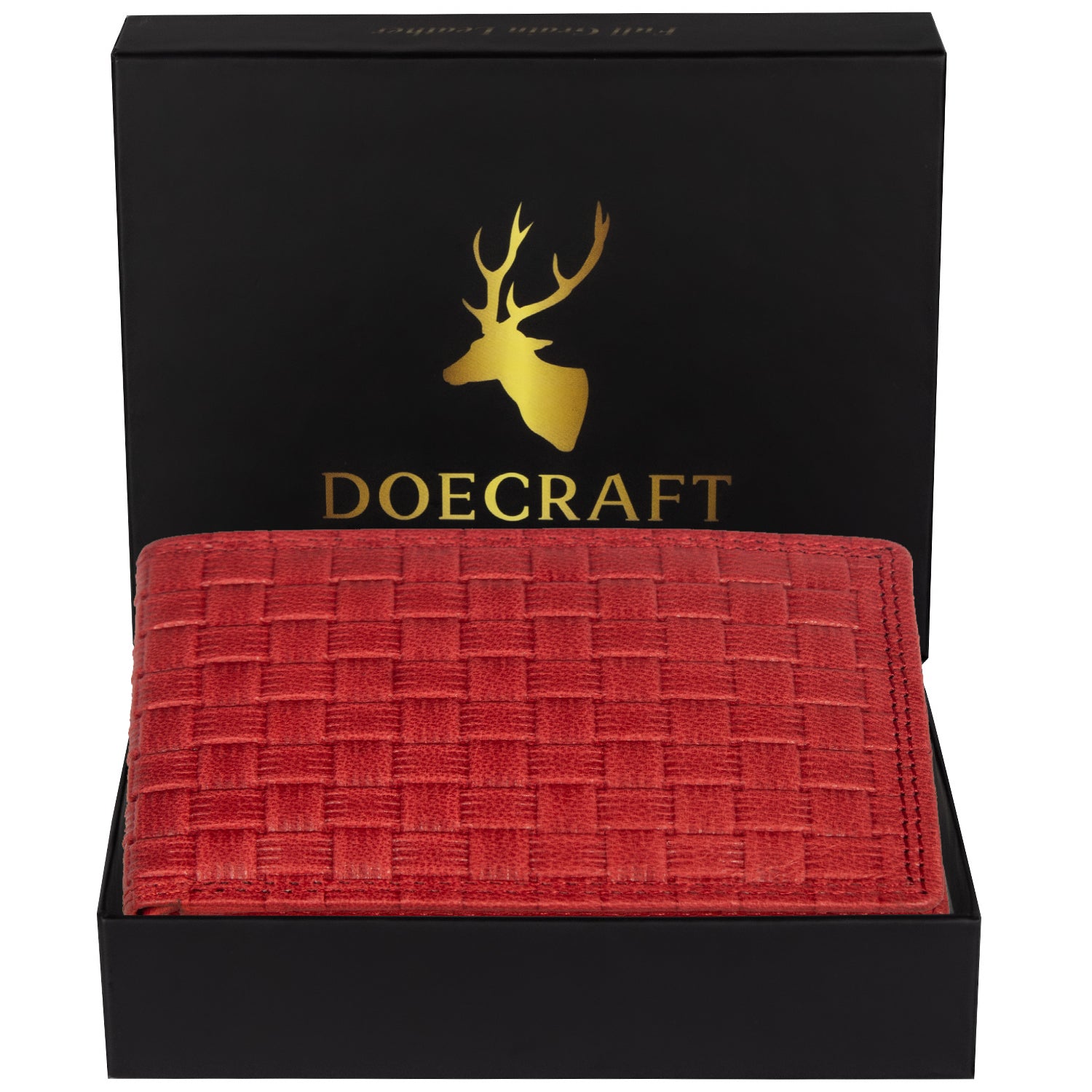 DOECRAFT Men Casual, Formal, Trendy Red Genuine Leather Wallet (8 Card Slots)