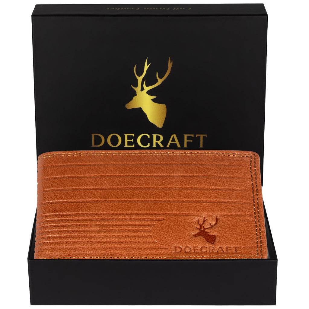DOECRAFT Men Casual, Formal Orange Genuine Leather Wallet (8 Card Slots)