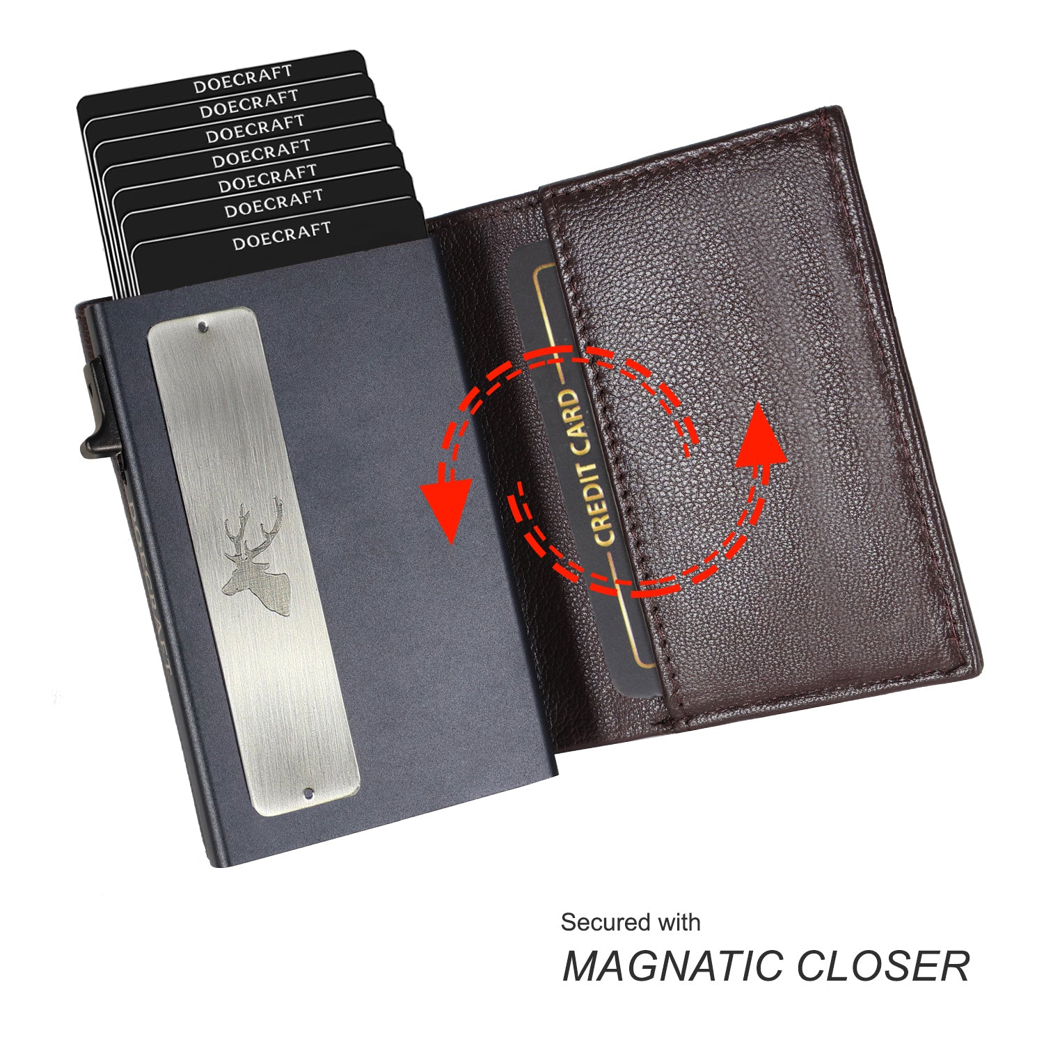 DOECRAFT Men Casual, Formal Brown, Black Genuine Leather, Aluminium Wallet (10 Card Slots)