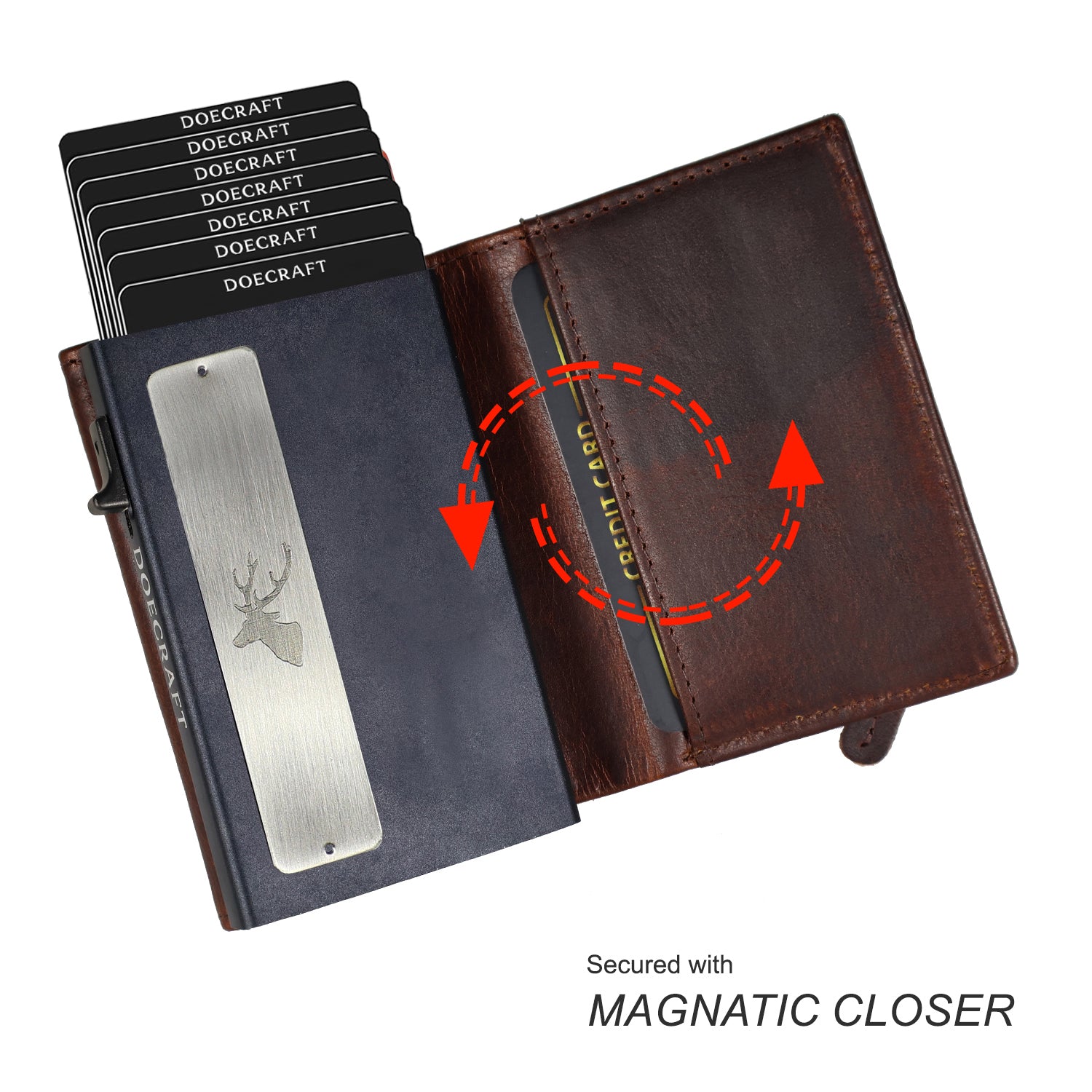 DOECRAFT Men Casual, Formal Brown, Black Genuine Leather, Aluminium Wallet (10 Card Slots)