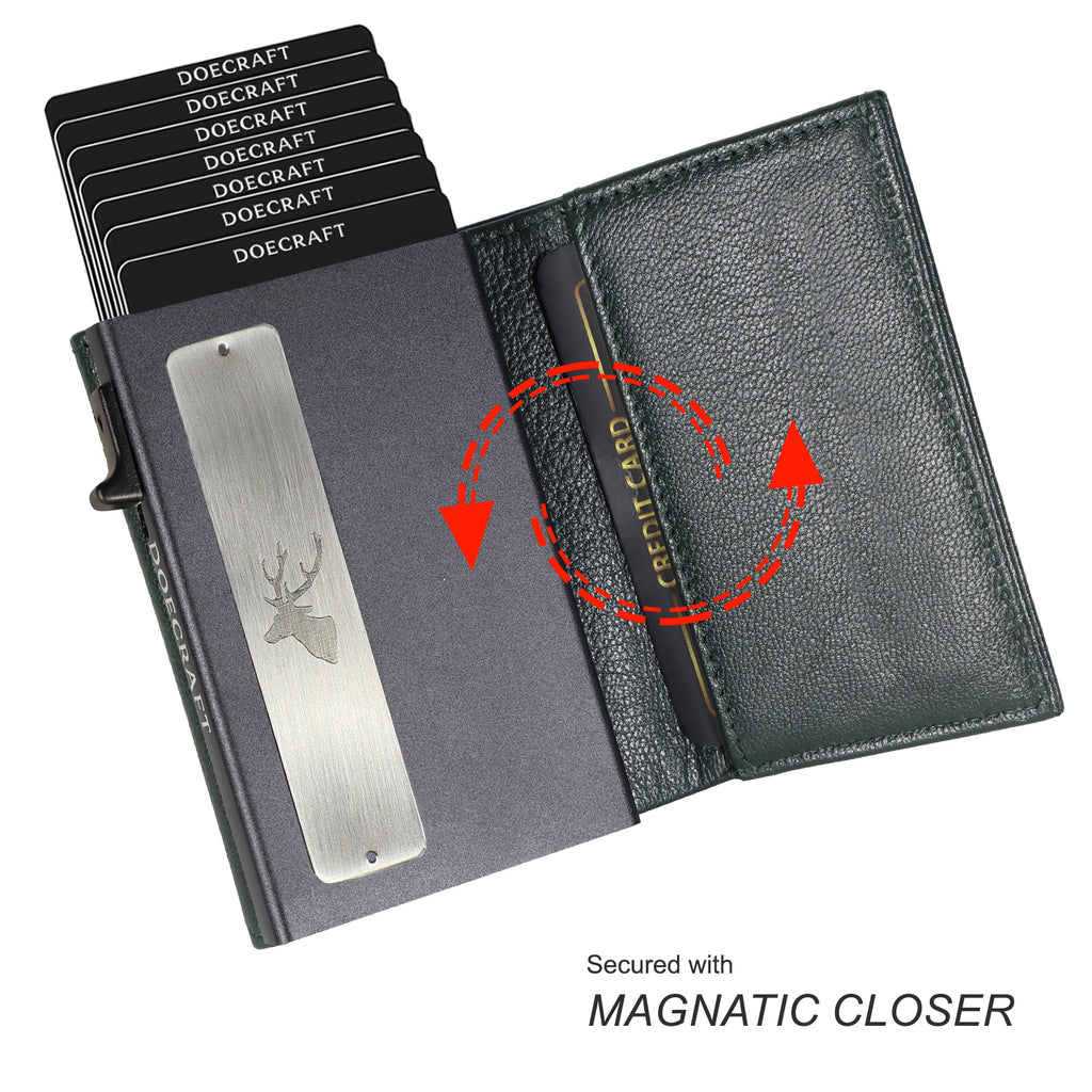 DOECRAFT Men Casual, Formal Green, Black Genuine Leather, Aluminium Wallet (10 Card Slots)