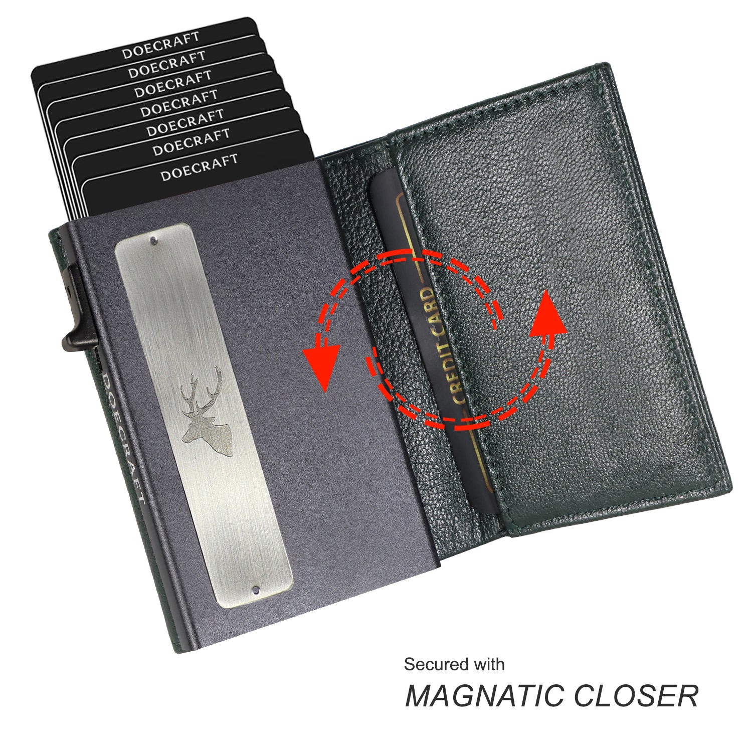 DOECRAFT Men Casual, Formal Green, Black Genuine Leather, Aluminium Wallet (10 Card Slots)