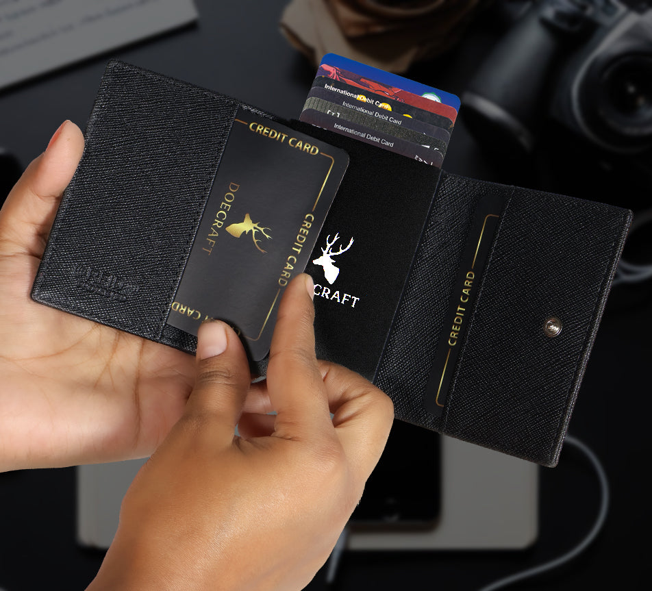 DOECRAFT Men Casual, Formal Black Genuine Leather Wallet (8 Card Slots)