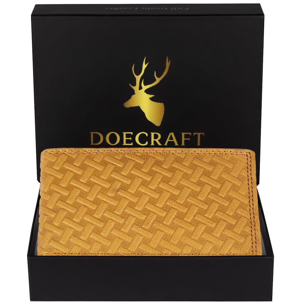 DOECRAFT Men Casual, Formal Yellow Genuine Leather Wallet (8 Card Slots)
