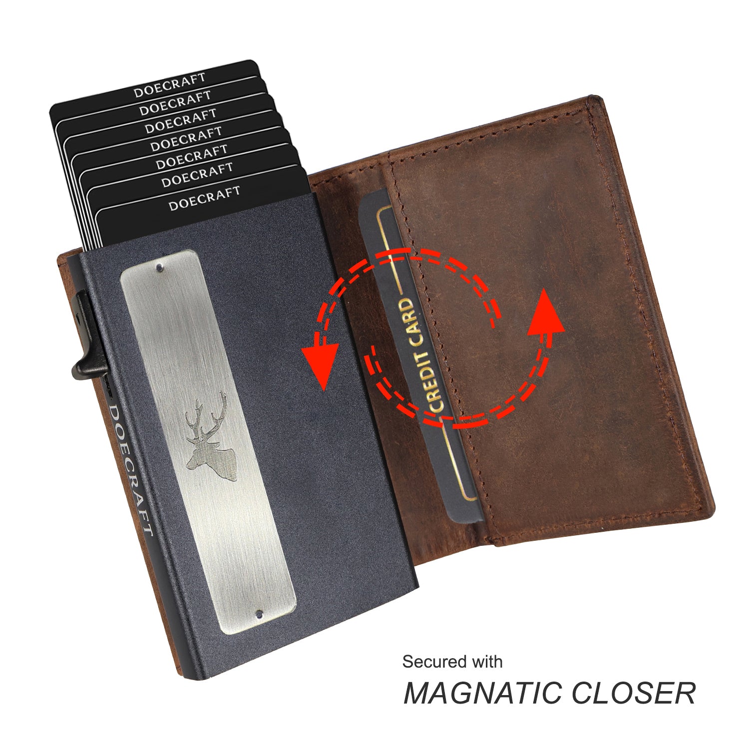 DOECRAFT Men Casual, Formal Brown, Black Genuine Leather, Aluminium Wallet (10 Card Slots)