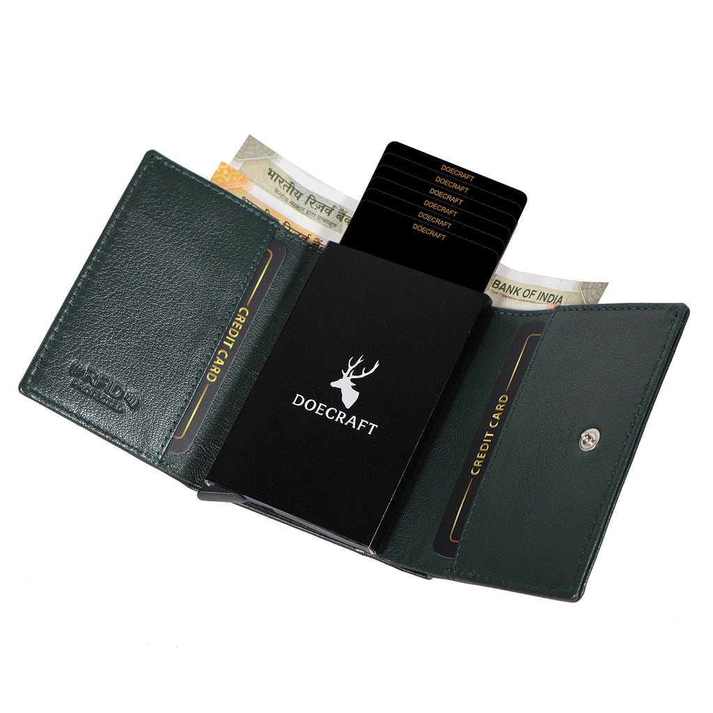 DOECRAFT Men Casual, Formal Green Genuine Leather Wallet (8 Card Slots)