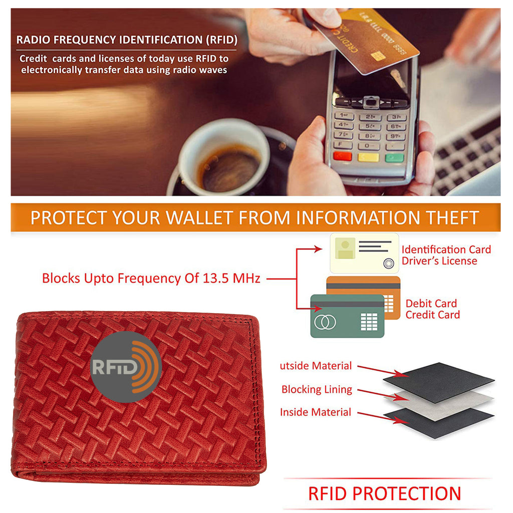 DOECRAFT Men Casual, Formal, Trendy Red Genuine Leather Wallet (8 Card Slots)