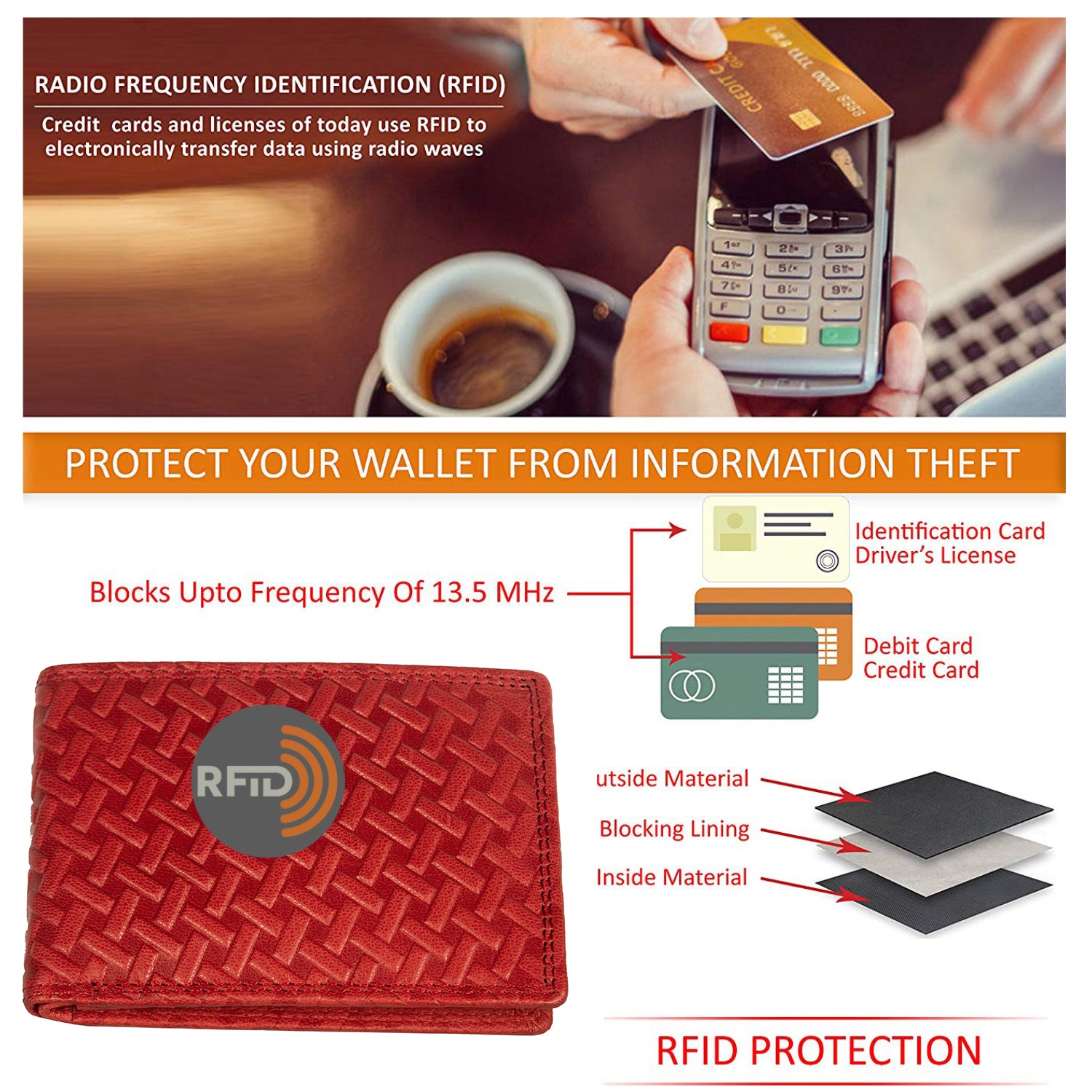 DOECRAFT Men Casual, Formal, Trendy Red Genuine Leather Wallet (8 Card Slots)