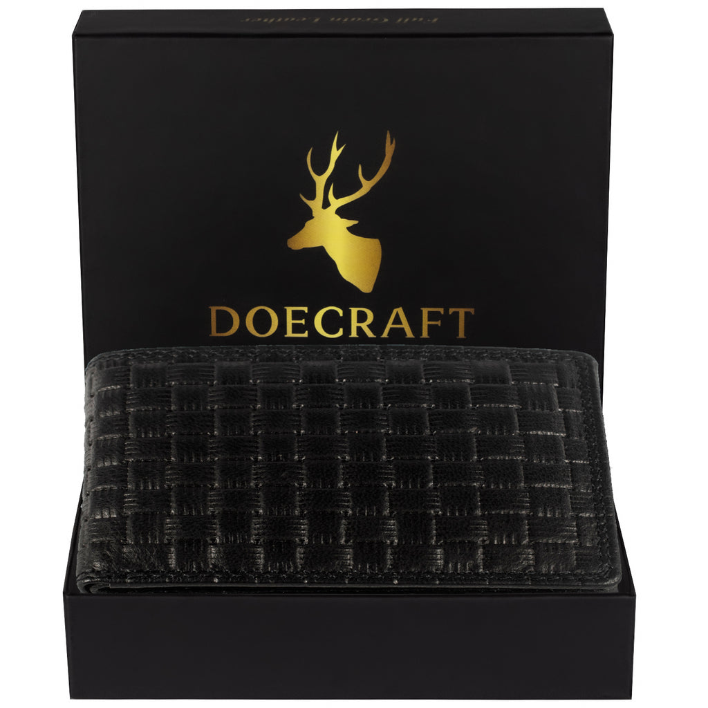 DOECRAFT Men Casual, Formal Black Genuine Leather Wallet (8 Card Slots)