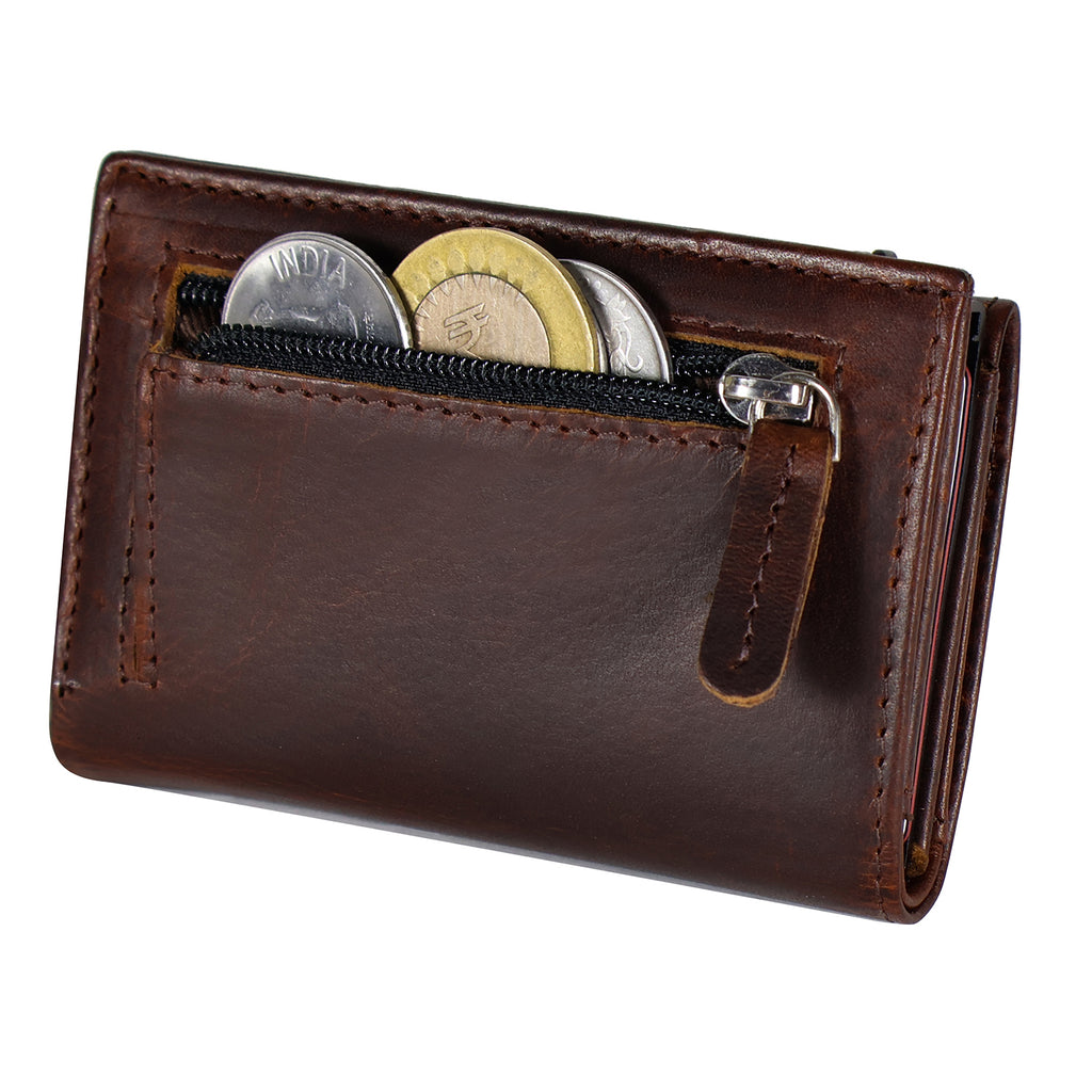 DOECRAFT Men Casual, Formal Brown, Black Genuine Leather, Aluminium Wallet (10 Card Slots)