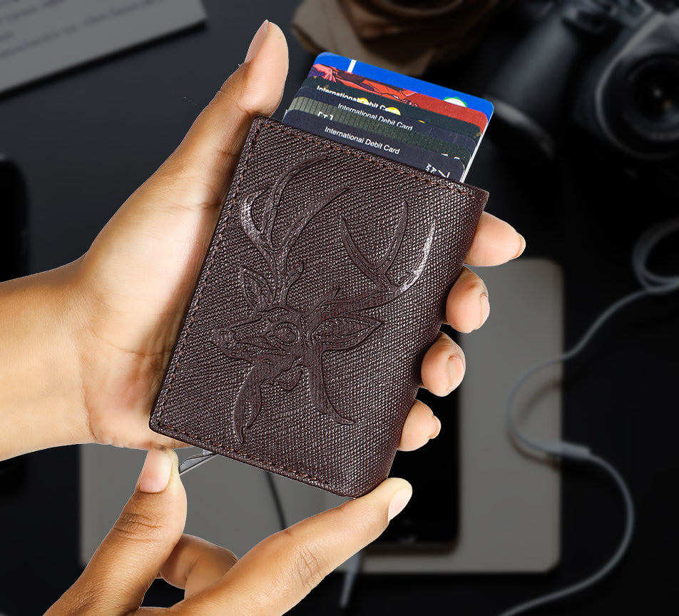 DOECRAFT Men Casual, Formal Brown, Black Genuine Leather Wallet (8 Card Slots)