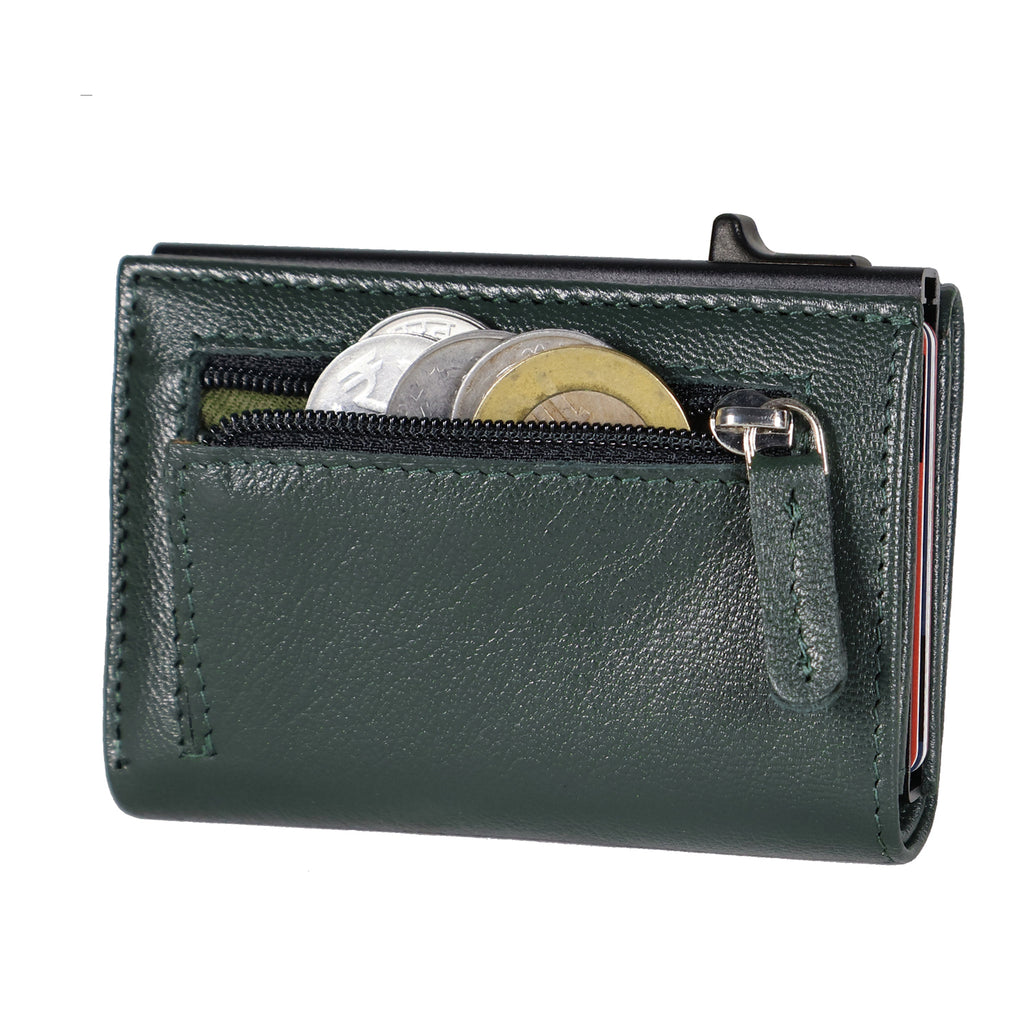 DOECRAFT Men Casual, Formal Green, Black Genuine Leather, Aluminium Wallet (10 Card Slots)