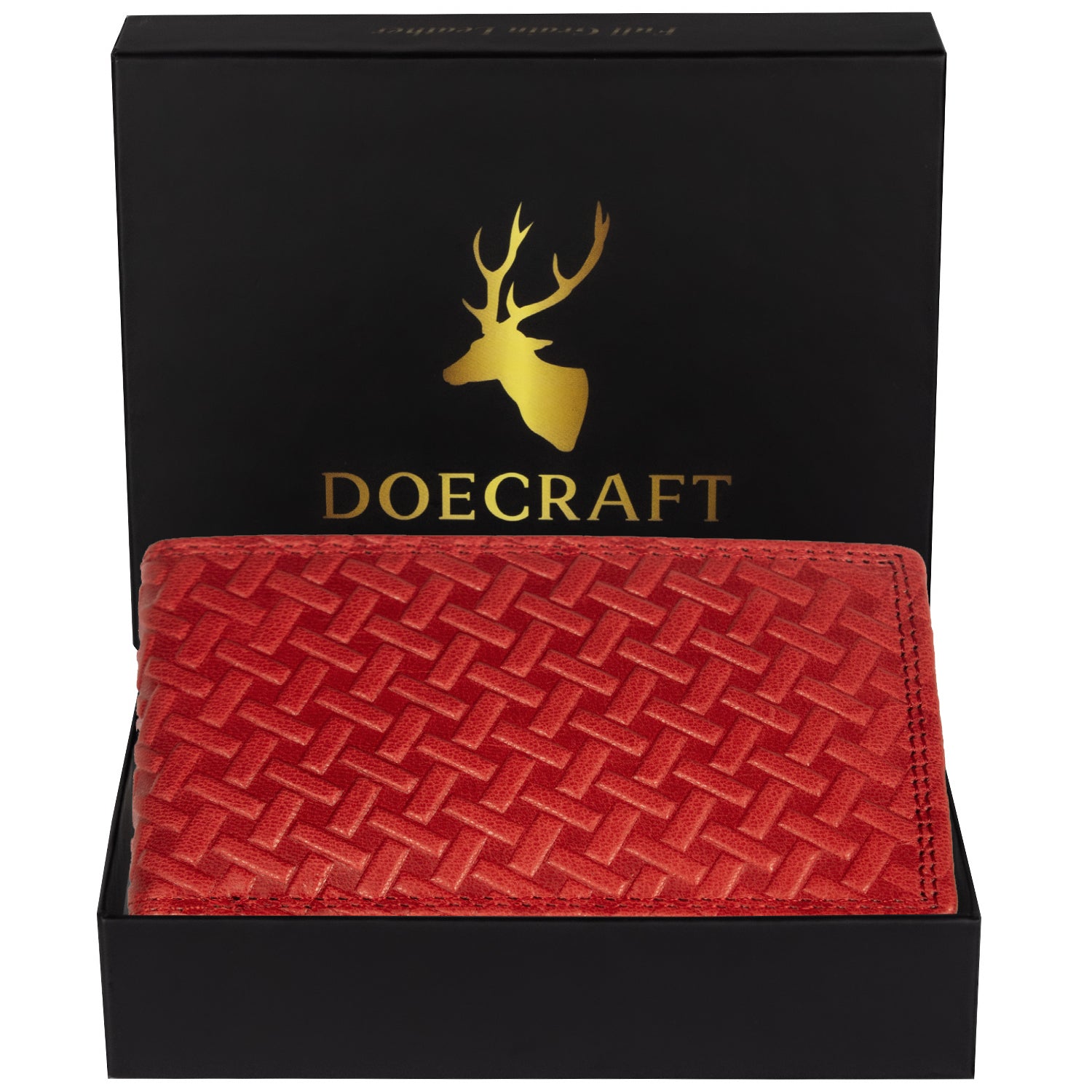 DOECRAFT Men Casual, Formal, Trendy Red Genuine Leather Wallet (8 Card Slots)